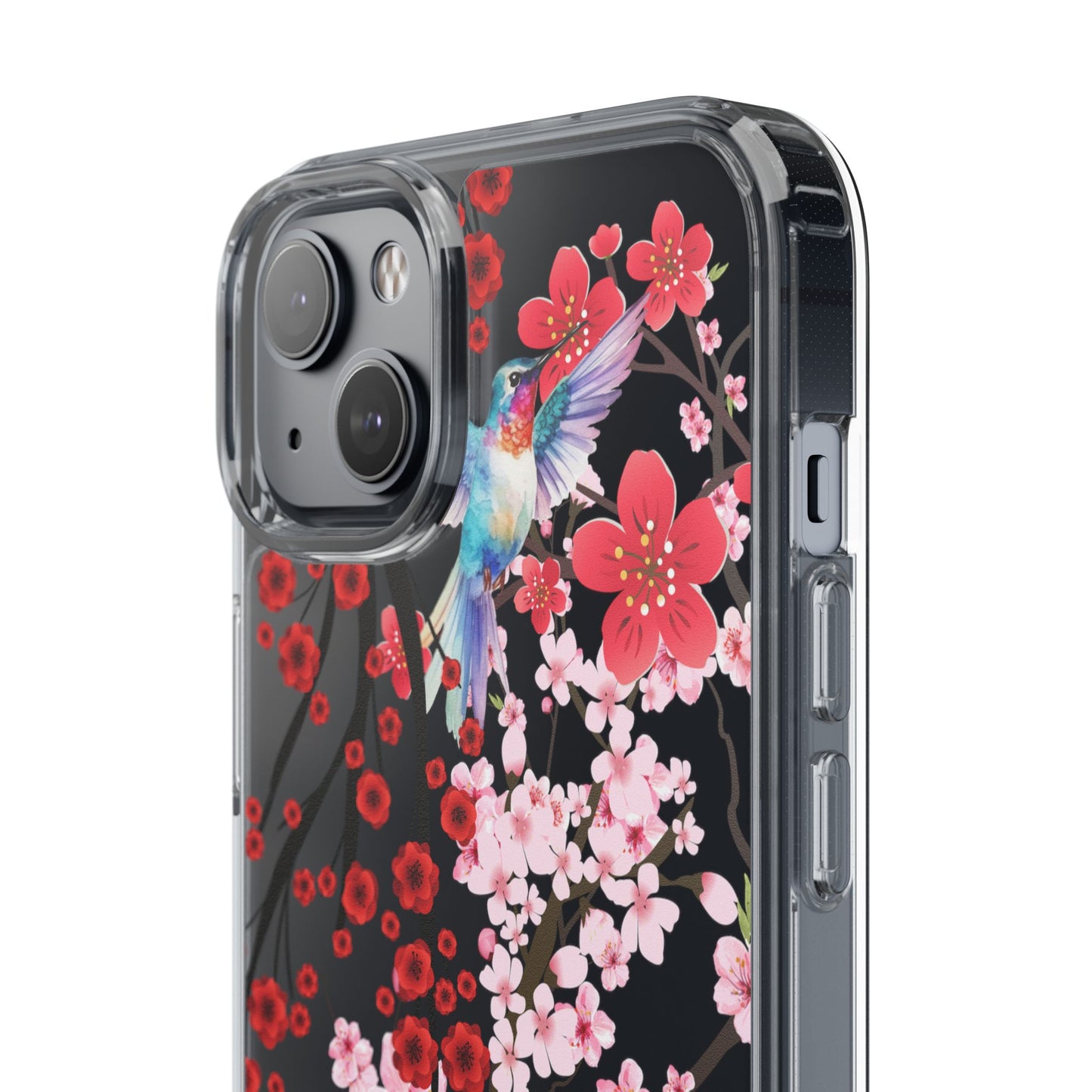 Floral Bird Clear Phone Case - Cherry Blossom Design