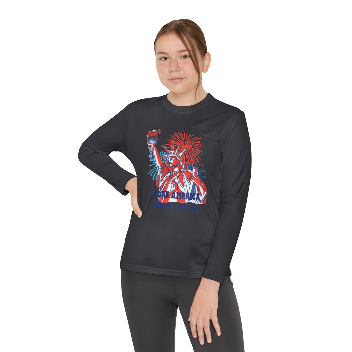 Youth Long Sleeve Competitor Tee - Make America Great Again Fireworks Shirt
