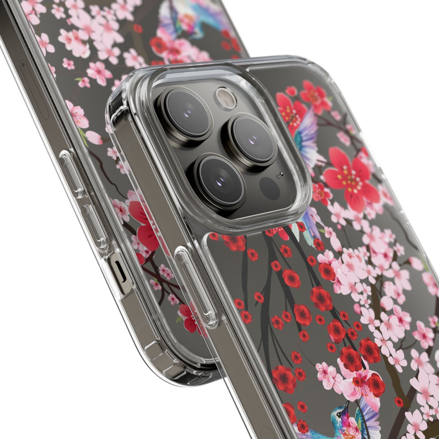 Floral Bird Clear Phone Case - Cherry Blossom Design