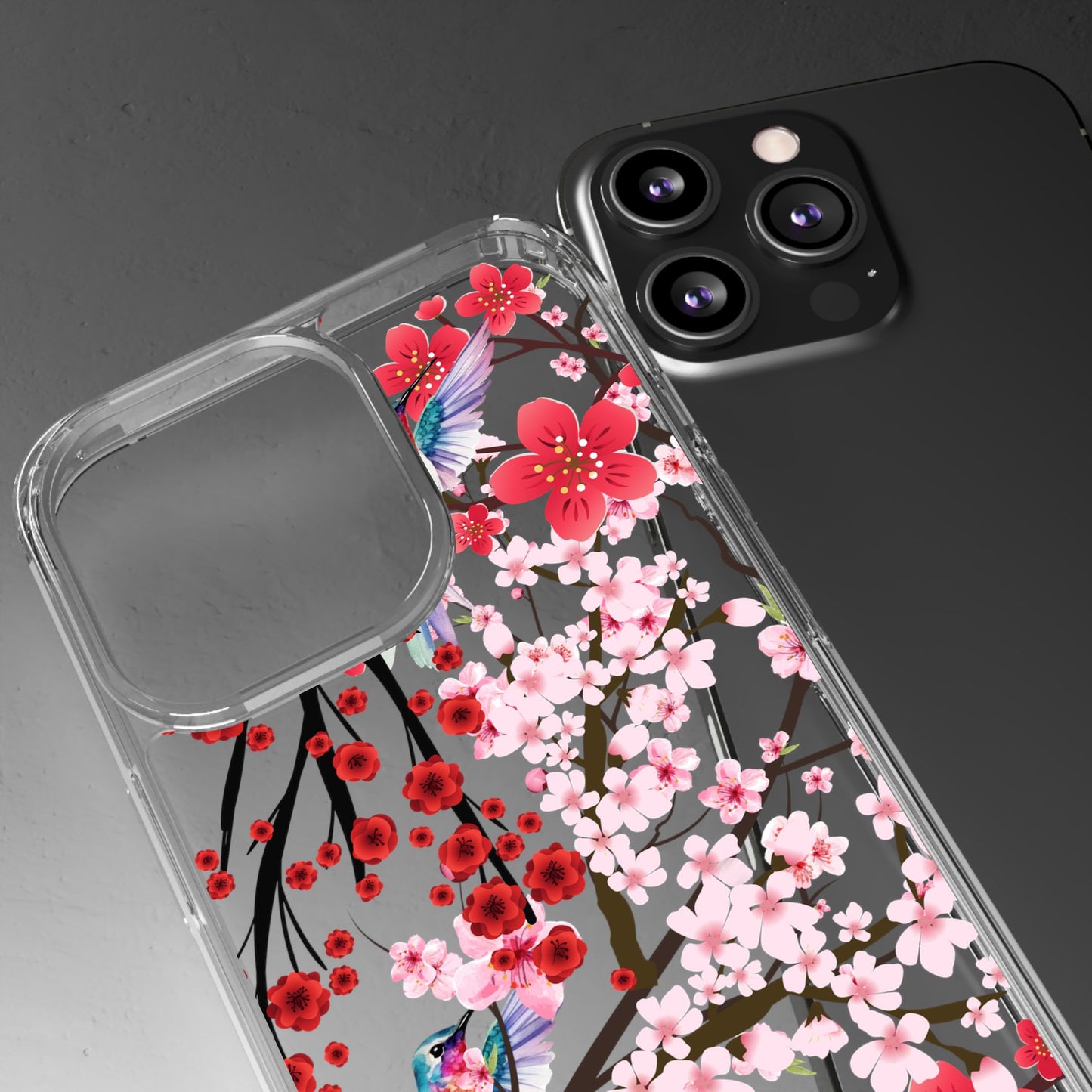 Floral Bird Clear Phone Case - Cherry Blossom Design
