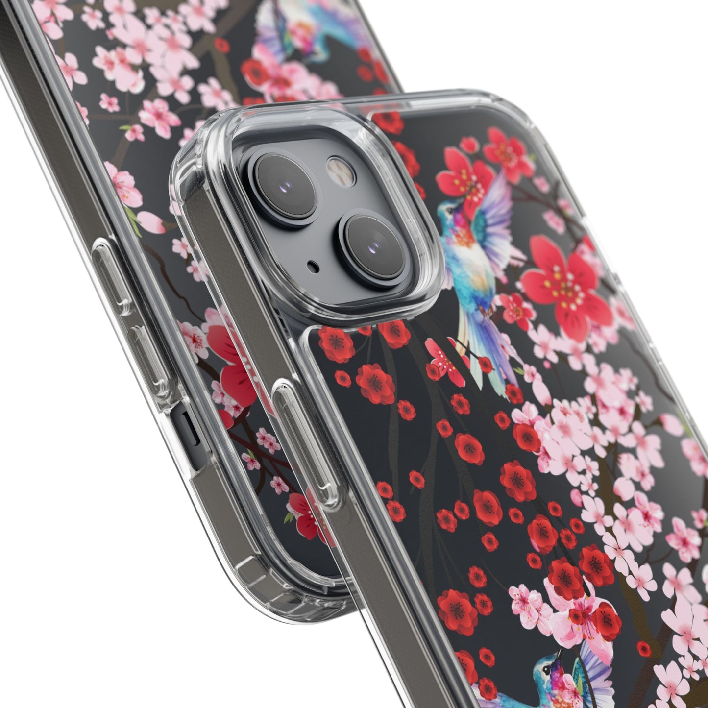 Floral Bird Clear Phone Case - Cherry Blossom Design