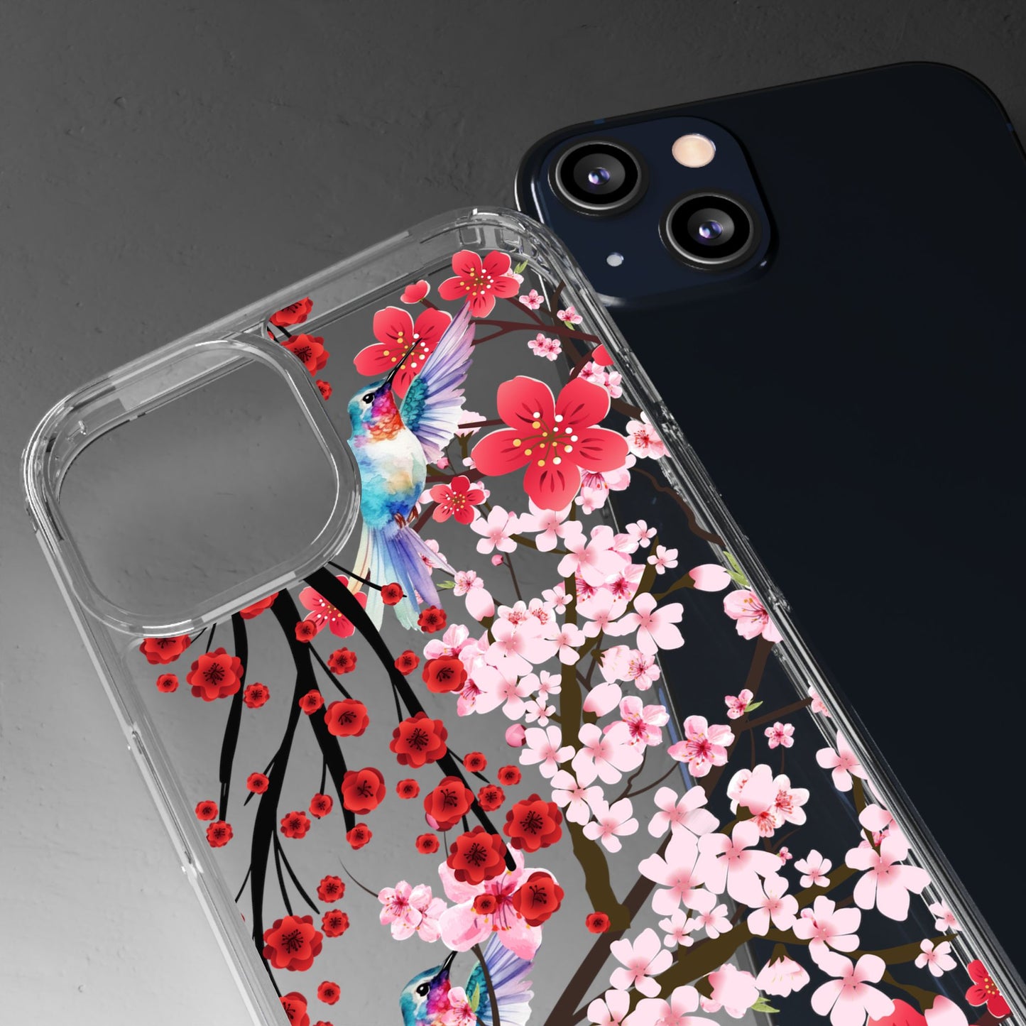 Floral Bird Clear Phone Case - Cherry Blossom Design