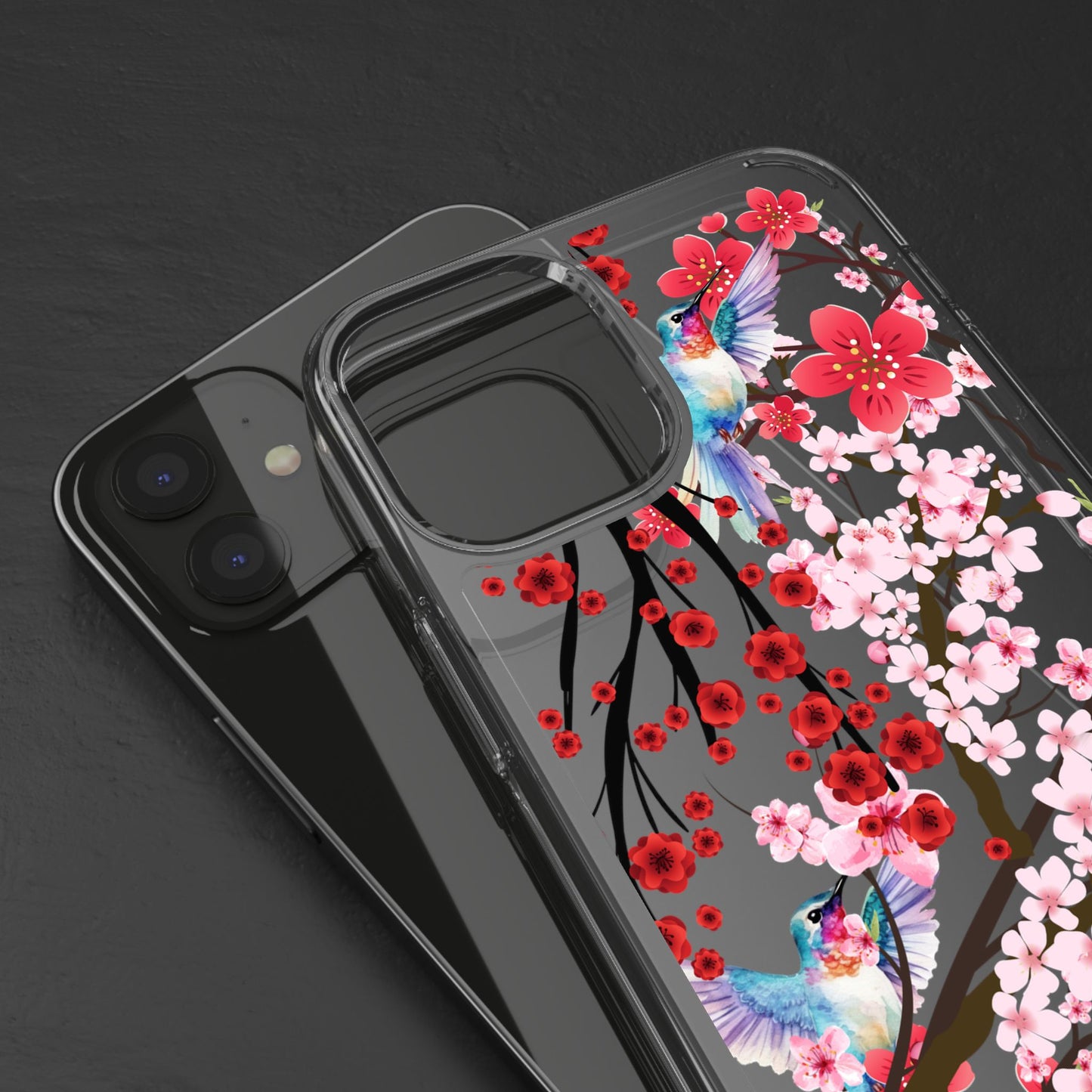 Floral Bird Clear Phone Case - Cherry Blossom Design