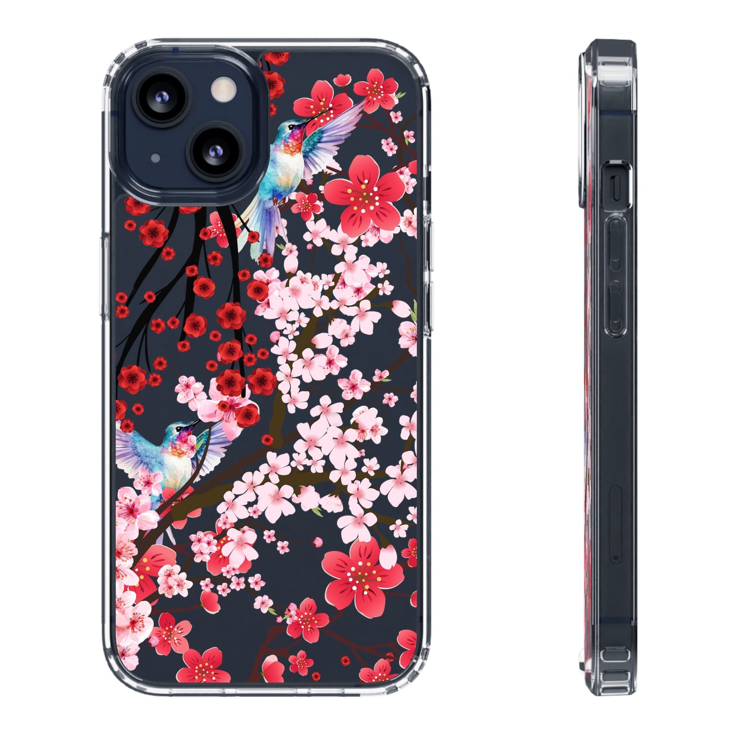 Floral Bird Clear Phone Case - Cherry Blossom Design