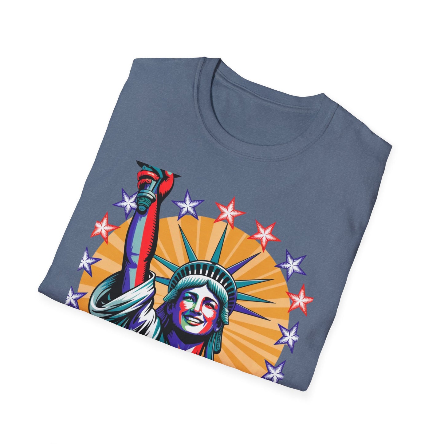 Patriotic USA T-Shirt - Unisex Softstyle Tee with Liberty Graphic