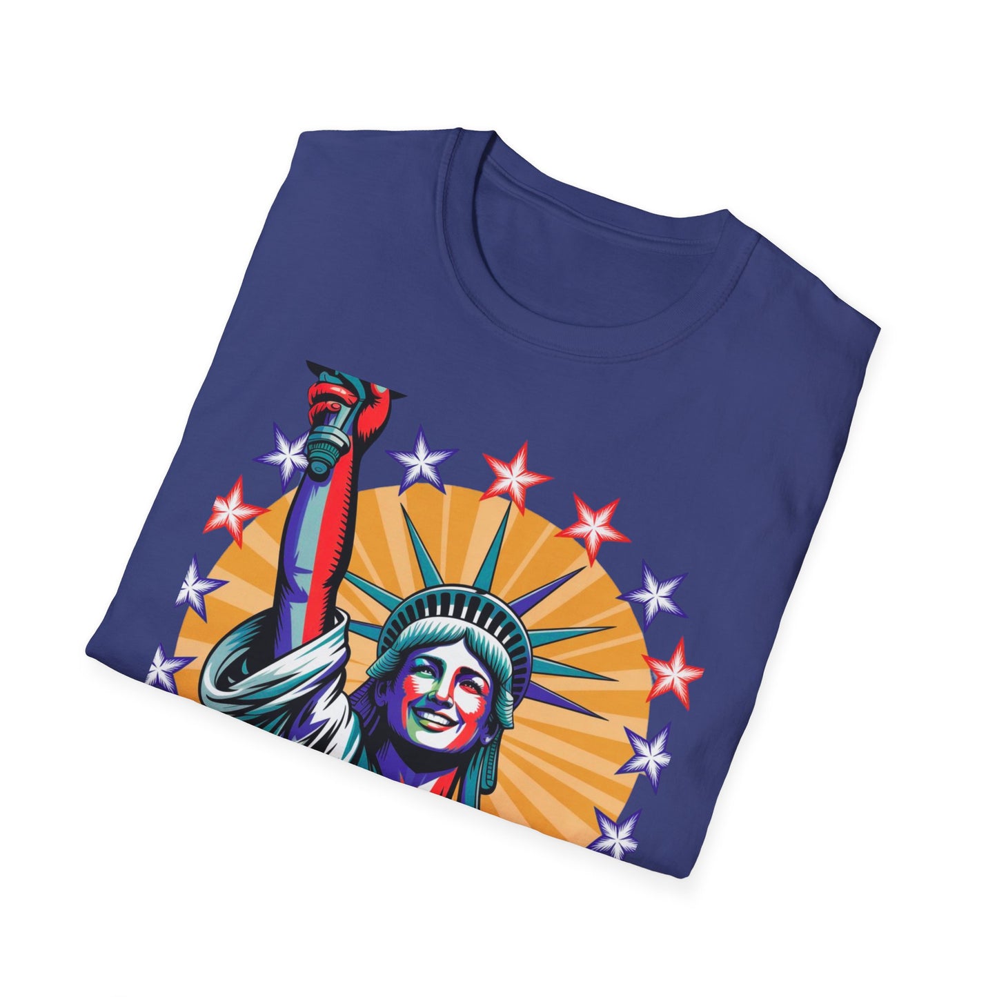 Patriotic USA T-Shirt - Unisex Softstyle Tee with Liberty Graphic