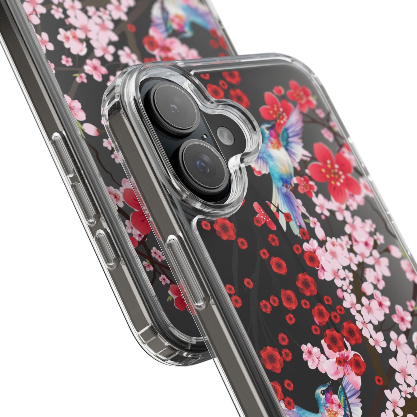 Floral Bird Clear Phone Case - Cherry Blossom Design