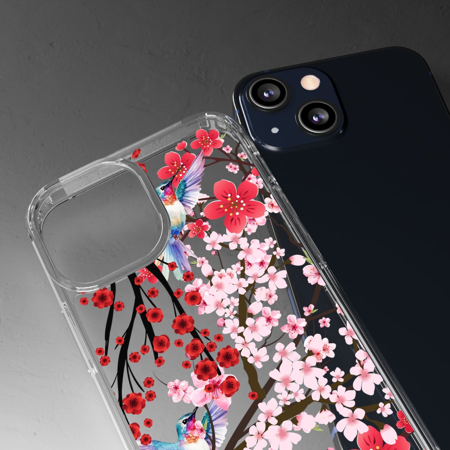 Floral Bird Clear Phone Case - Cherry Blossom Design