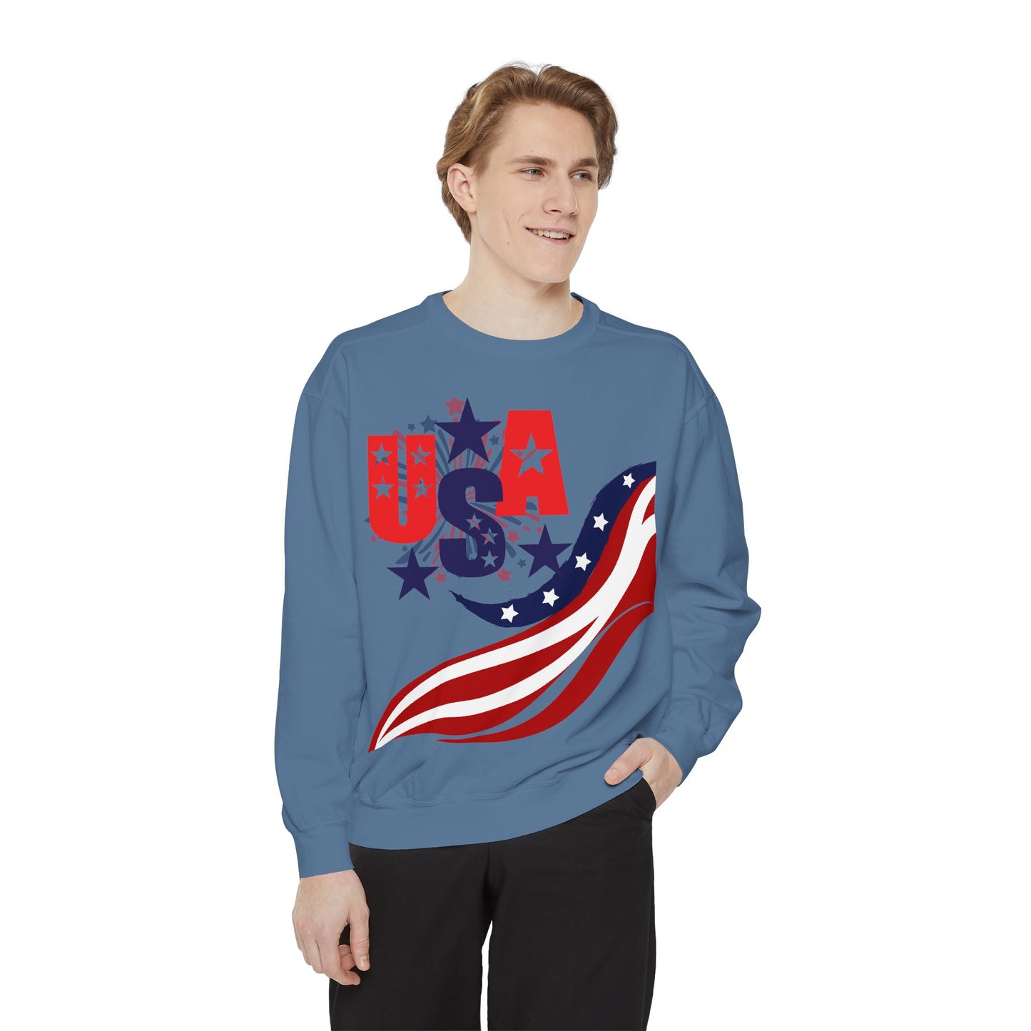 USA Flag Garment-Dyed Sweatshirt | Unisex Patriotic Sweatshirt for Independence Day & Everyday Wear