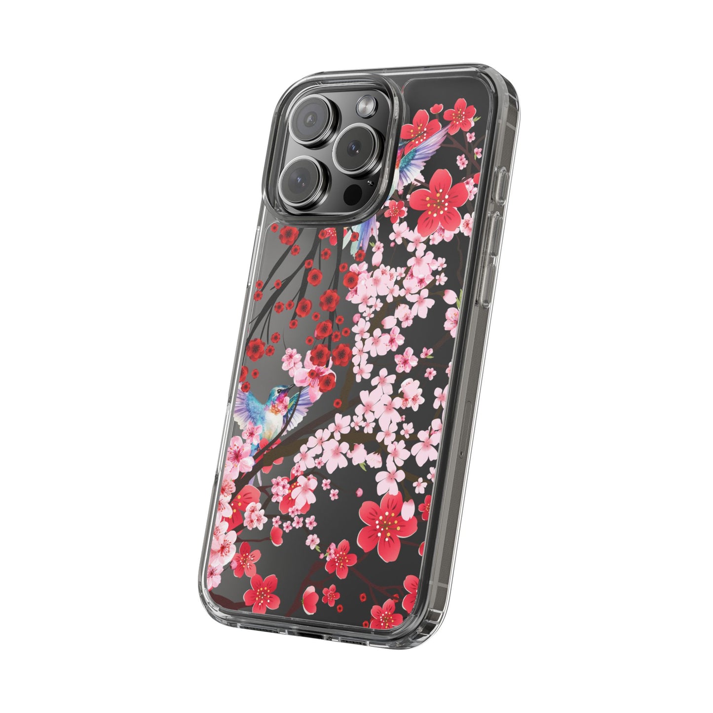 Floral Bird Clear Phone Case - Cherry Blossom Design