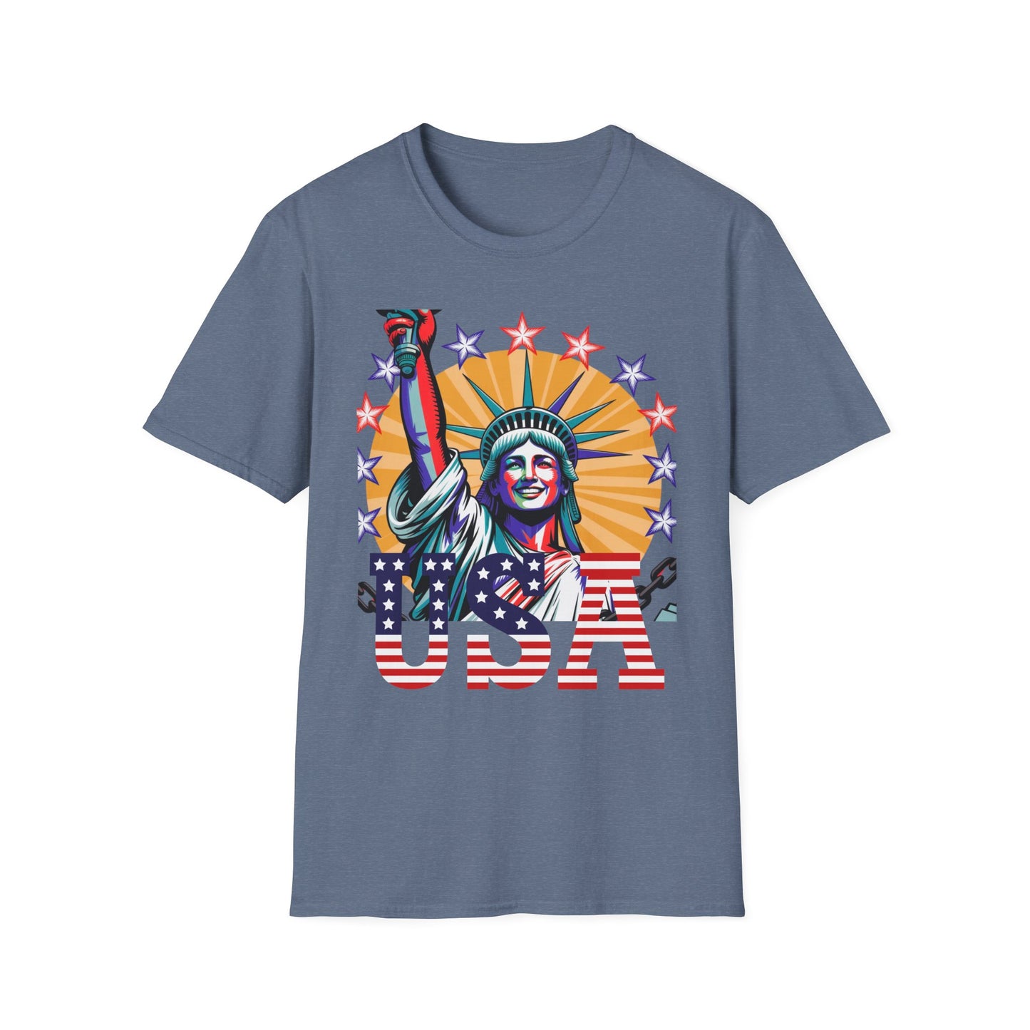 Patriotic USA T-Shirt - Unisex Softstyle Tee with Liberty Graphic