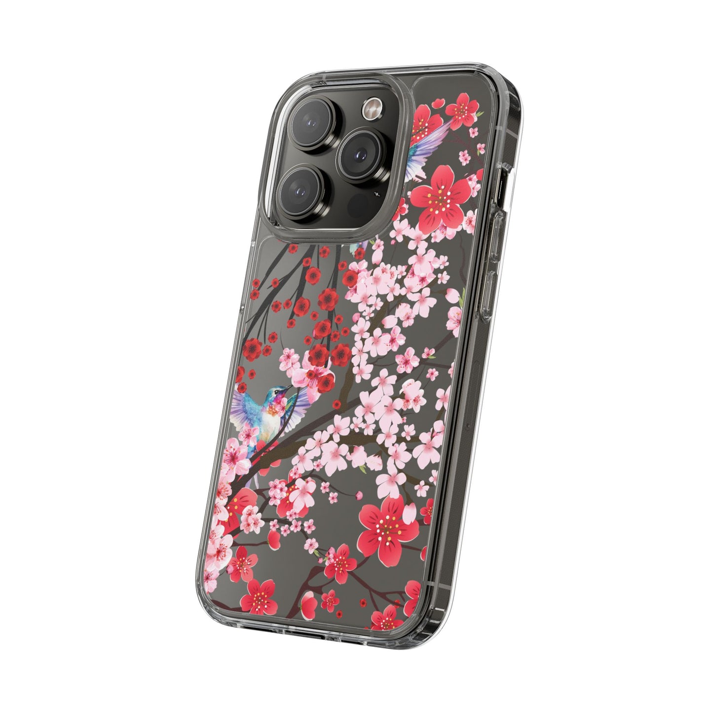 Floral Bird Clear Phone Case - Cherry Blossom Design