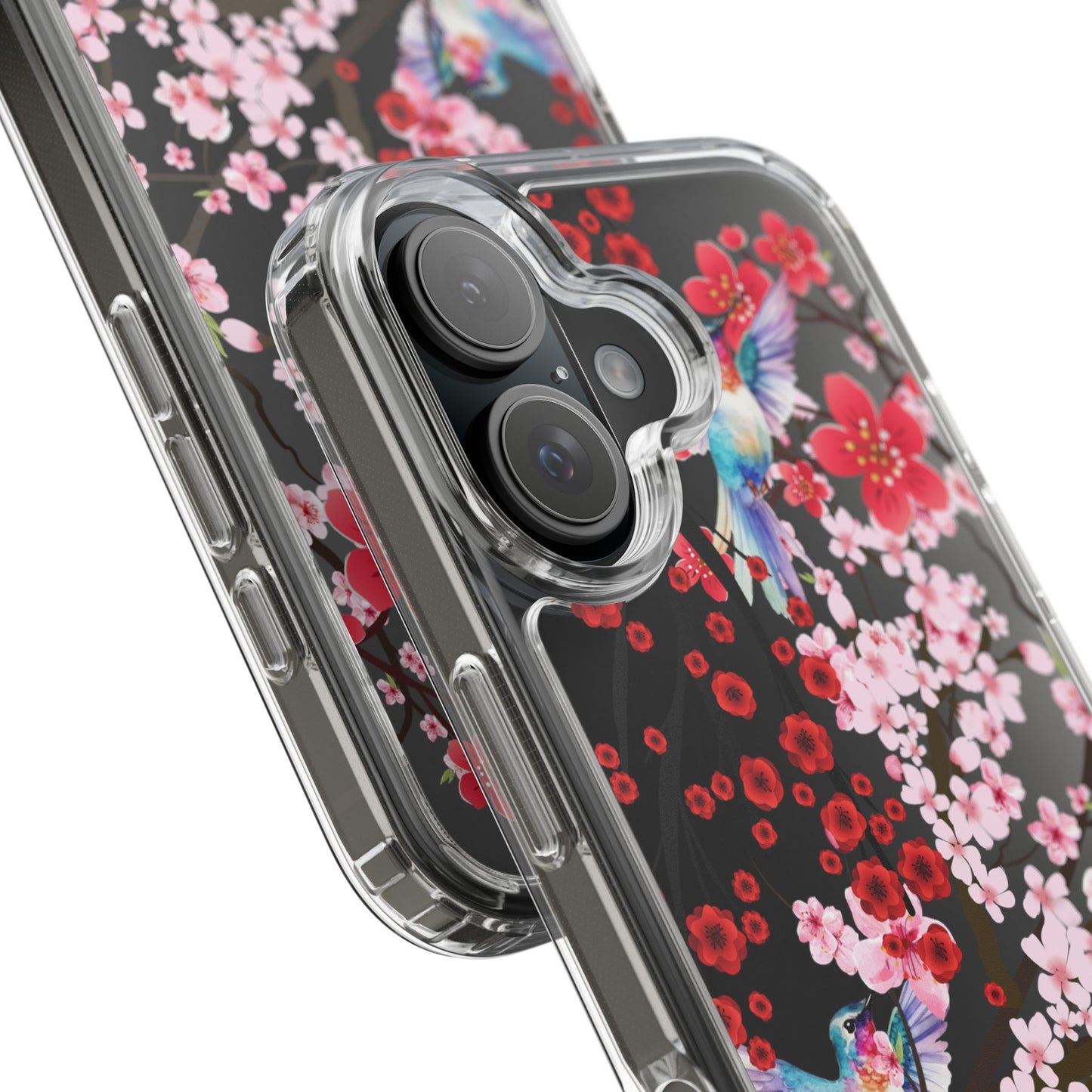 Floral Bird Clear Phone Case - Cherry Blossom Design