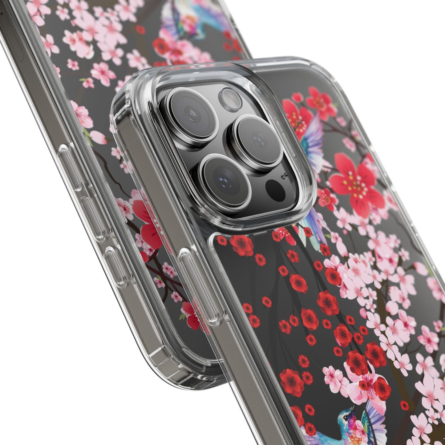 Floral Bird Clear Phone Case - Cherry Blossom Design