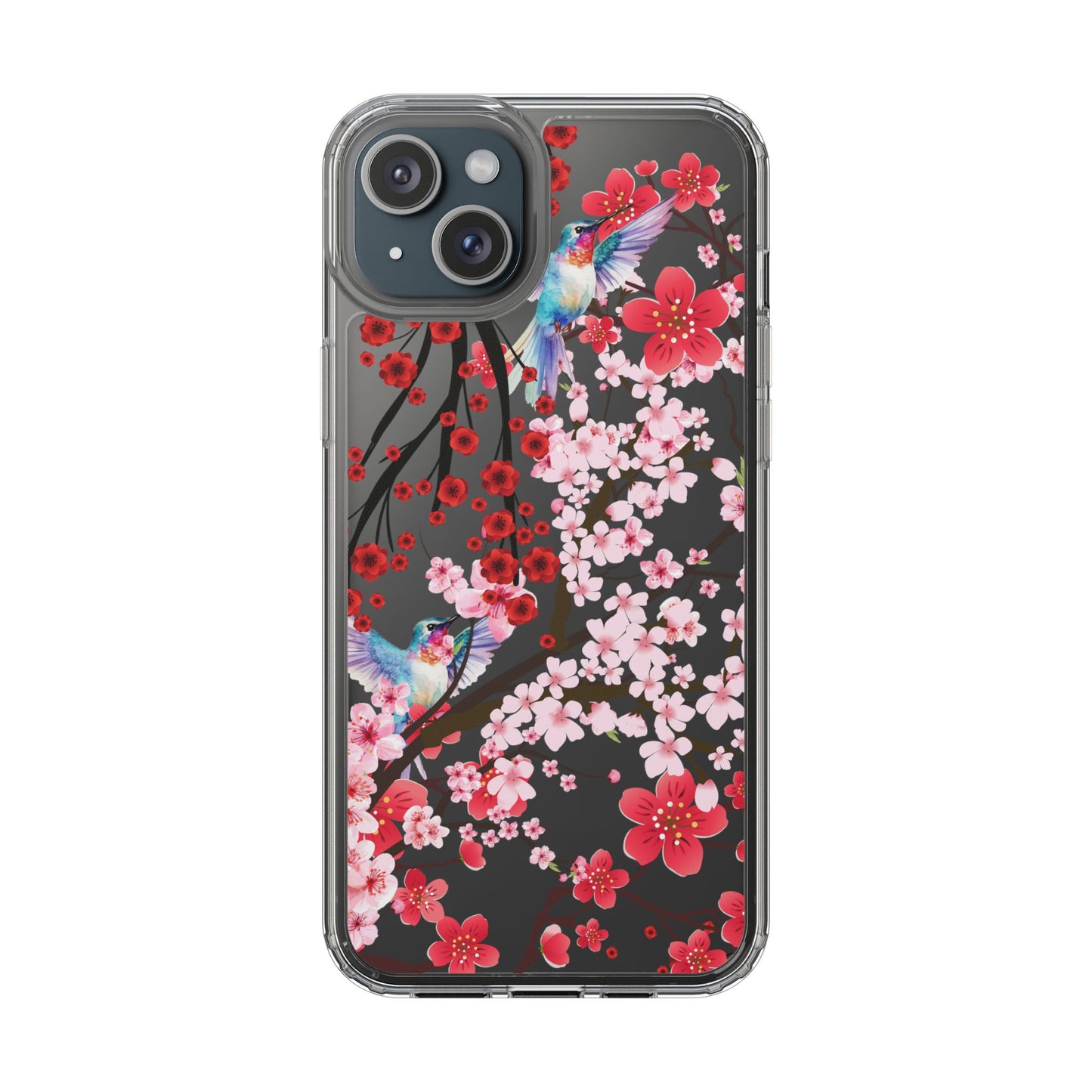 Floral Bird Clear Phone Case - Cherry Blossom Design