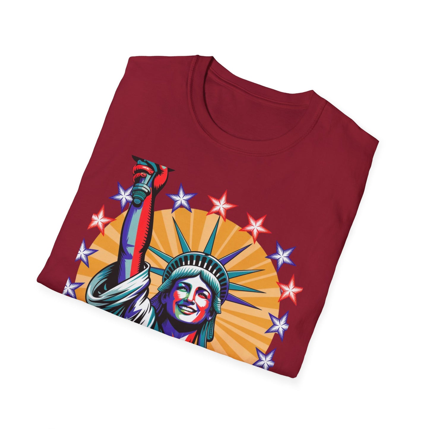 Patriotic USA T-Shirt - Unisex Softstyle Tee with Liberty Graphic