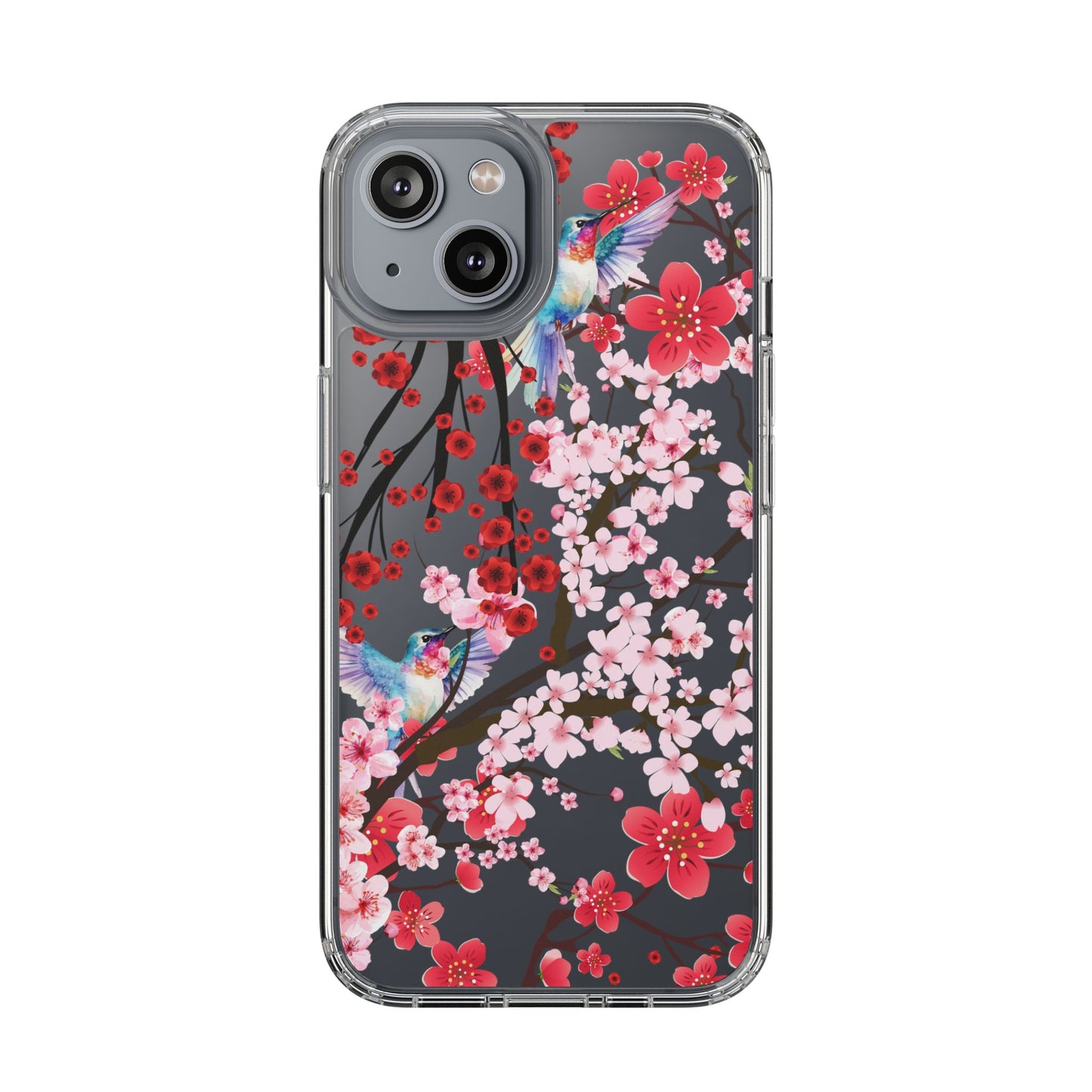 Floral Bird Clear Phone Case - Cherry Blossom Design