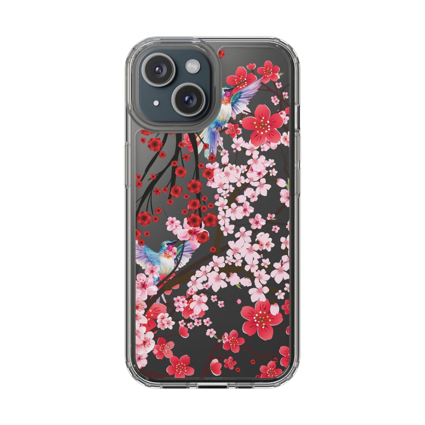 Floral Bird Clear Phone Case - Cherry Blossom Design