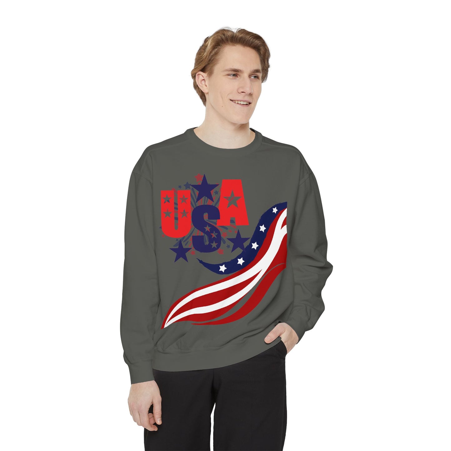 USA Flag Garment-Dyed Sweatshirt | Unisex Patriotic Sweatshirt for Independence Day & Everyday Wear