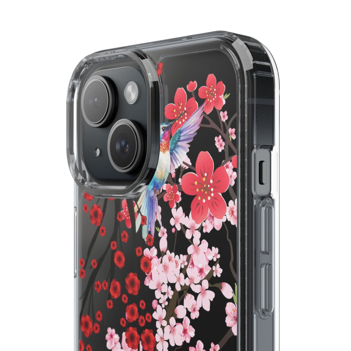 Floral Bird Clear Phone Case - Cherry Blossom Design