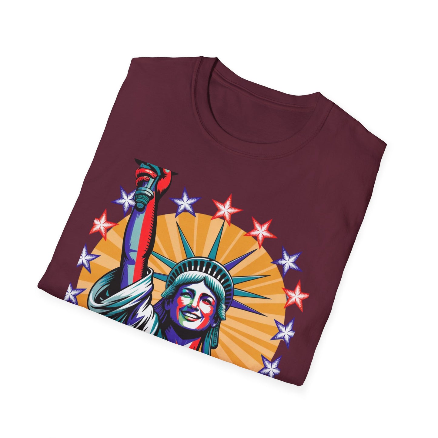 Patriotic USA T-Shirt - Unisex Softstyle Tee with Liberty Graphic