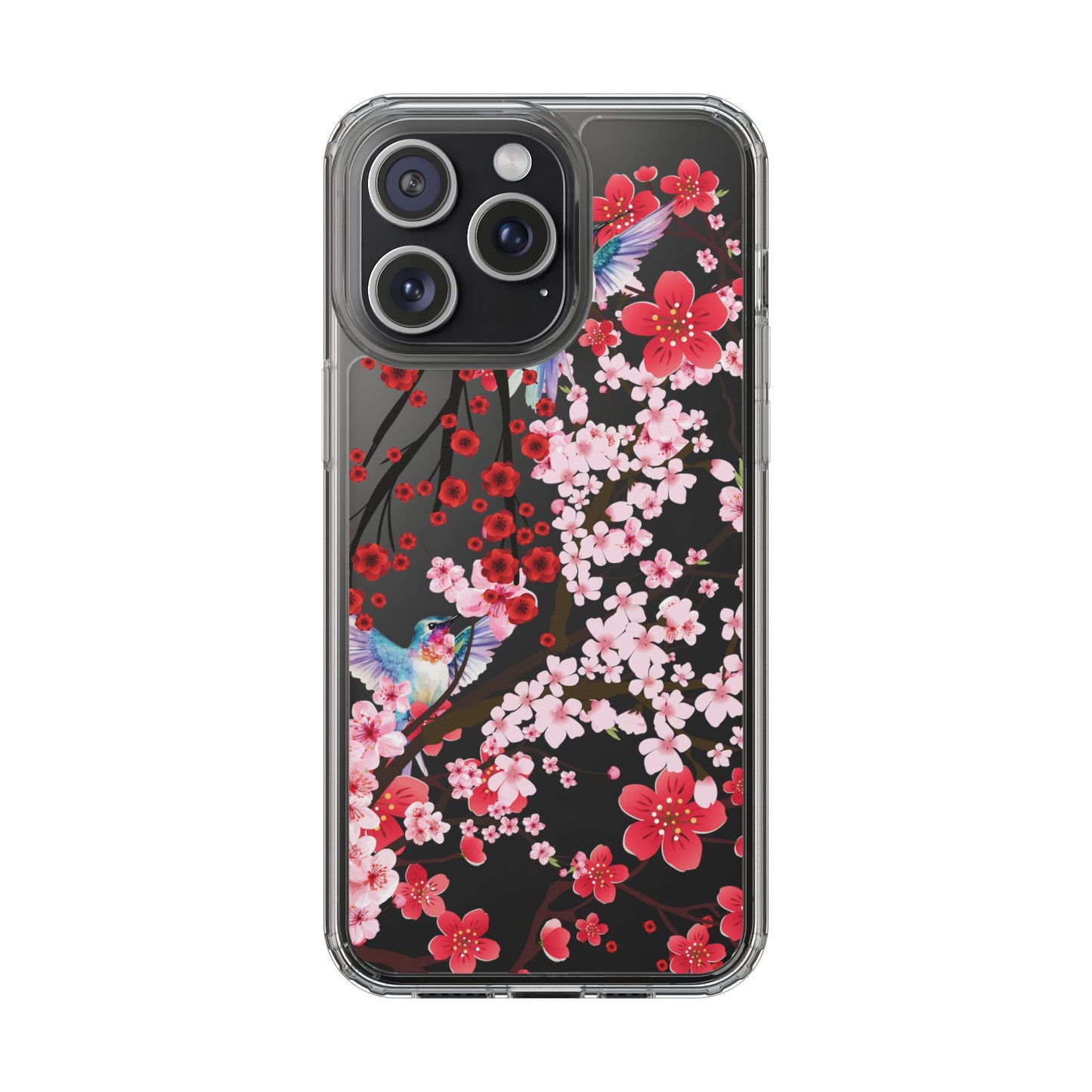 Floral Bird Clear Phone Case - Cherry Blossom Design