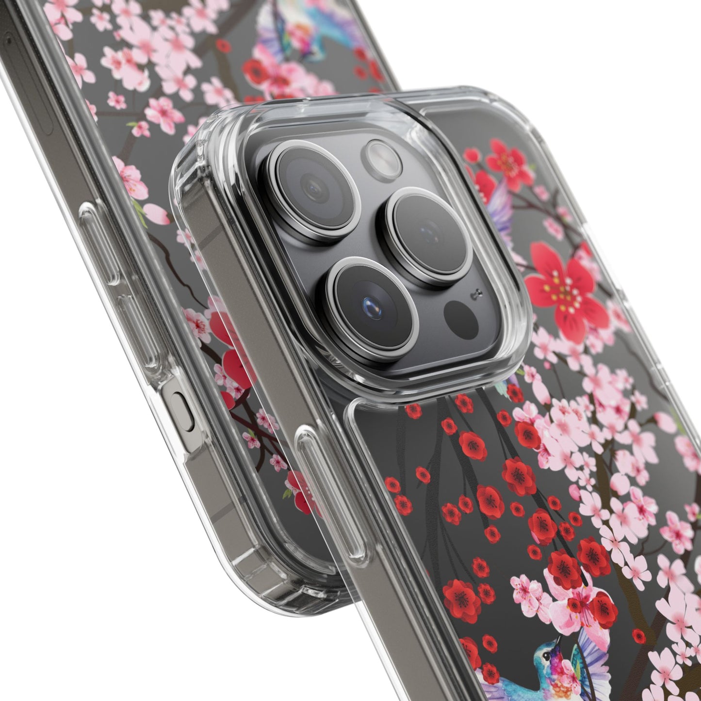 Floral Bird Clear Phone Case - Cherry Blossom Design