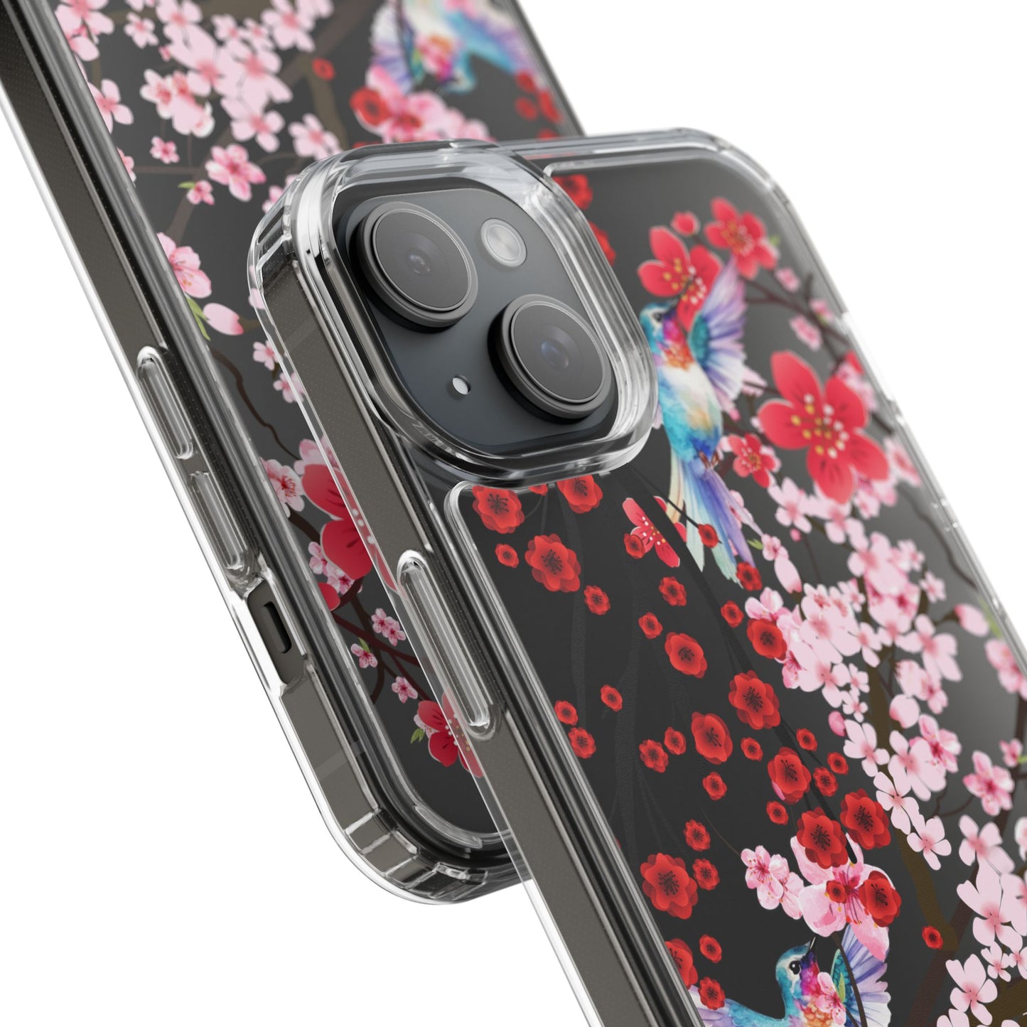Floral Bird Clear Phone Case - Cherry Blossom Design