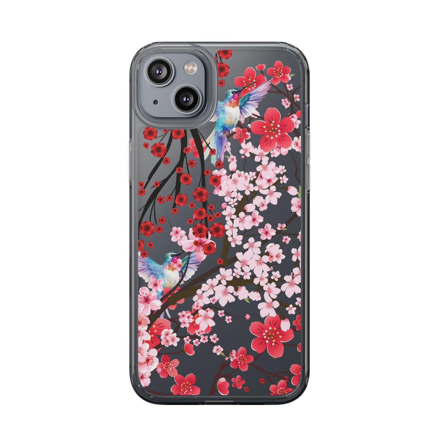 Floral Bird Clear Phone Case - Cherry Blossom Design