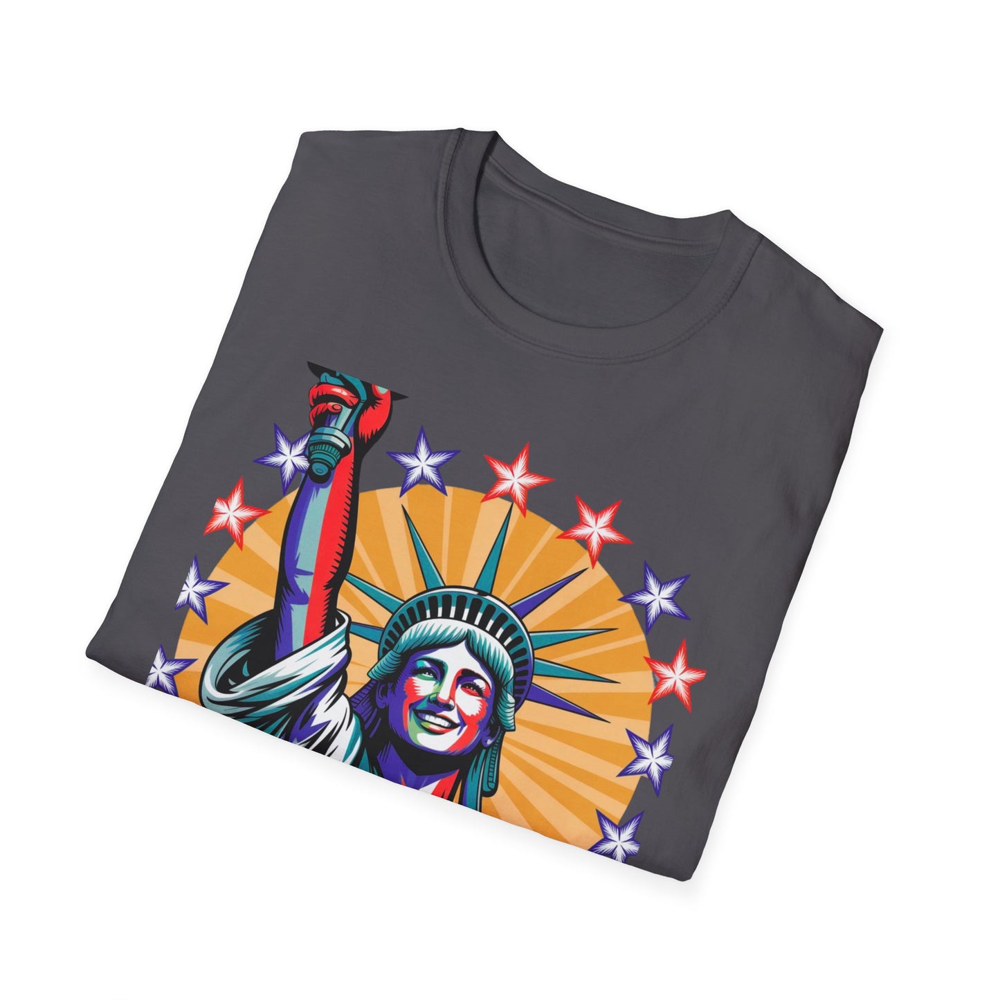 Patriotic USA T-Shirt - Unisex Softstyle Tee with Liberty Graphic