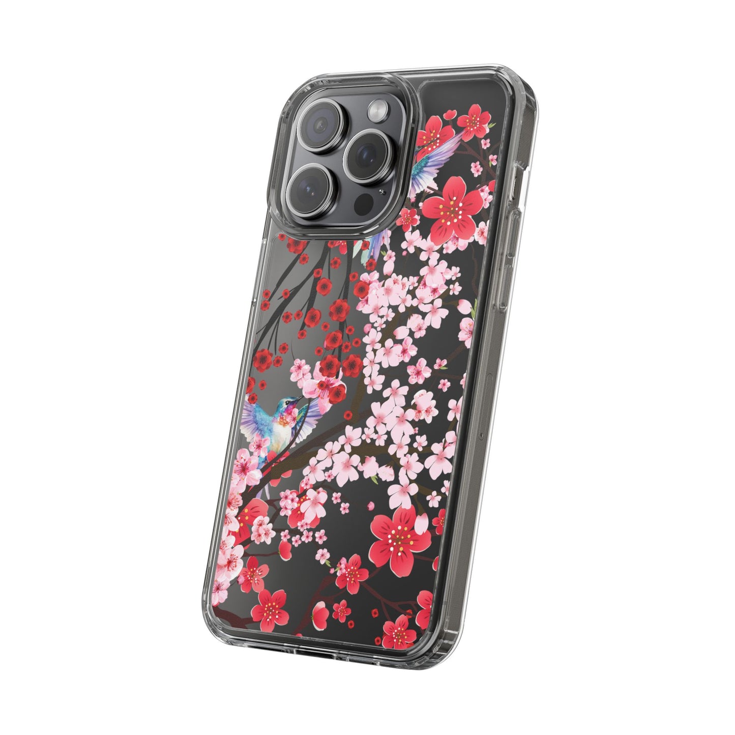 Floral Bird Clear Phone Case - Cherry Blossom Design