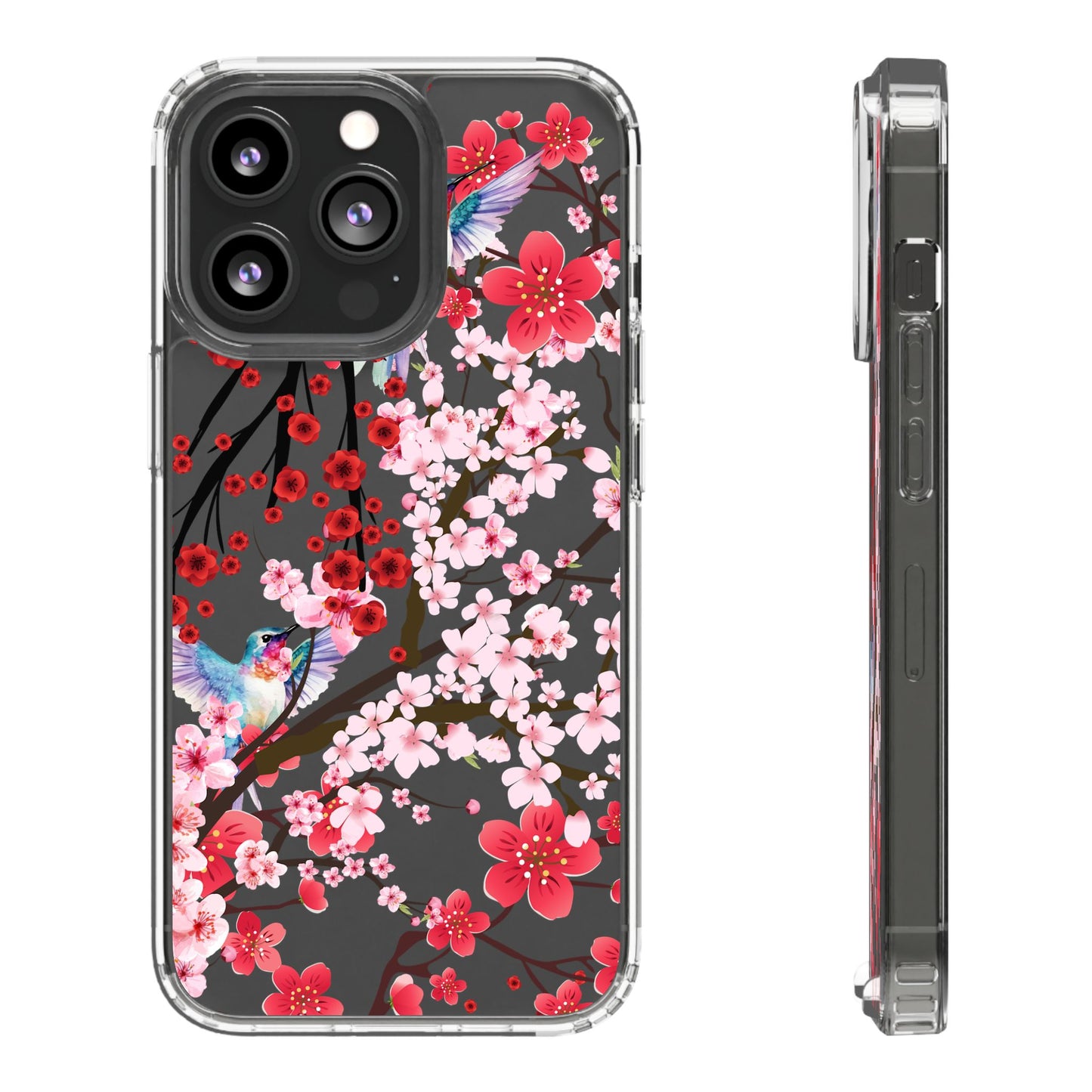 Floral Bird Clear Phone Case - Cherry Blossom Design