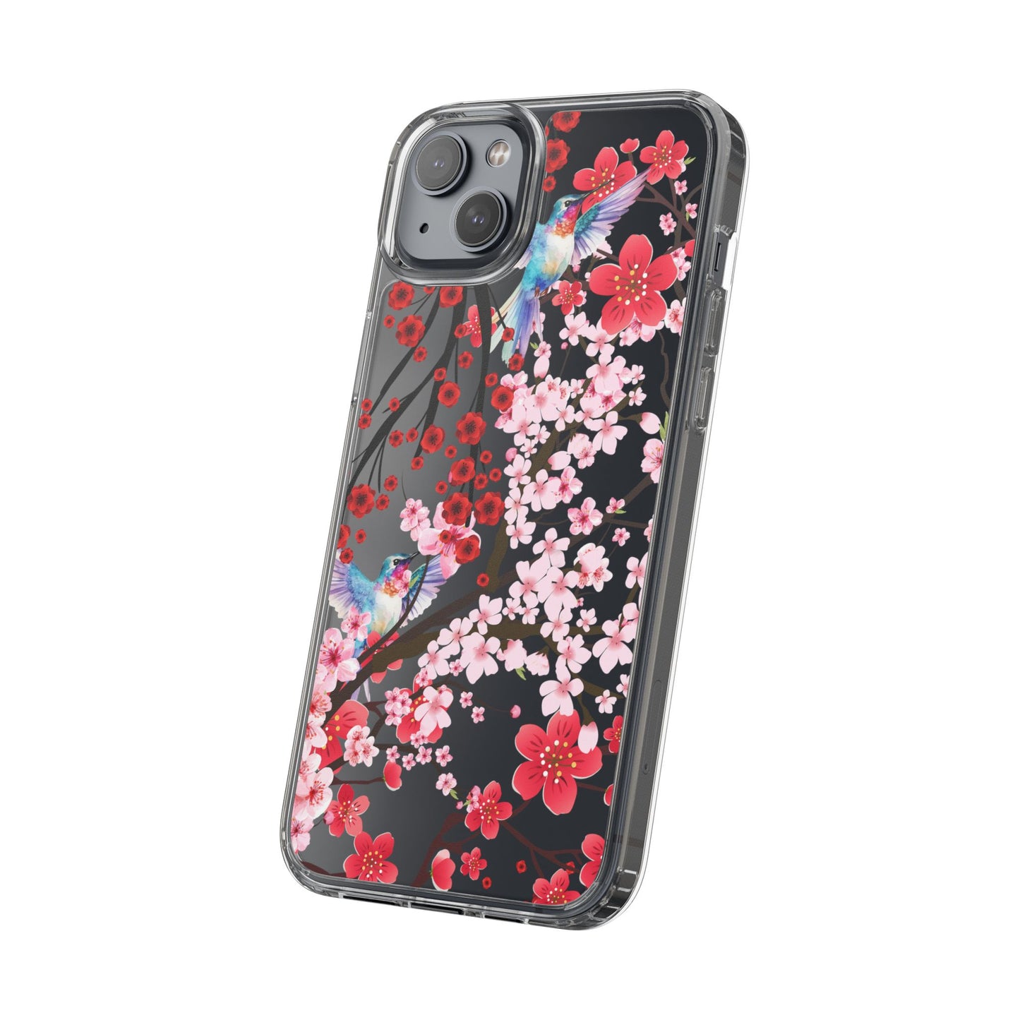 Floral Bird Clear Phone Case - Cherry Blossom Design
