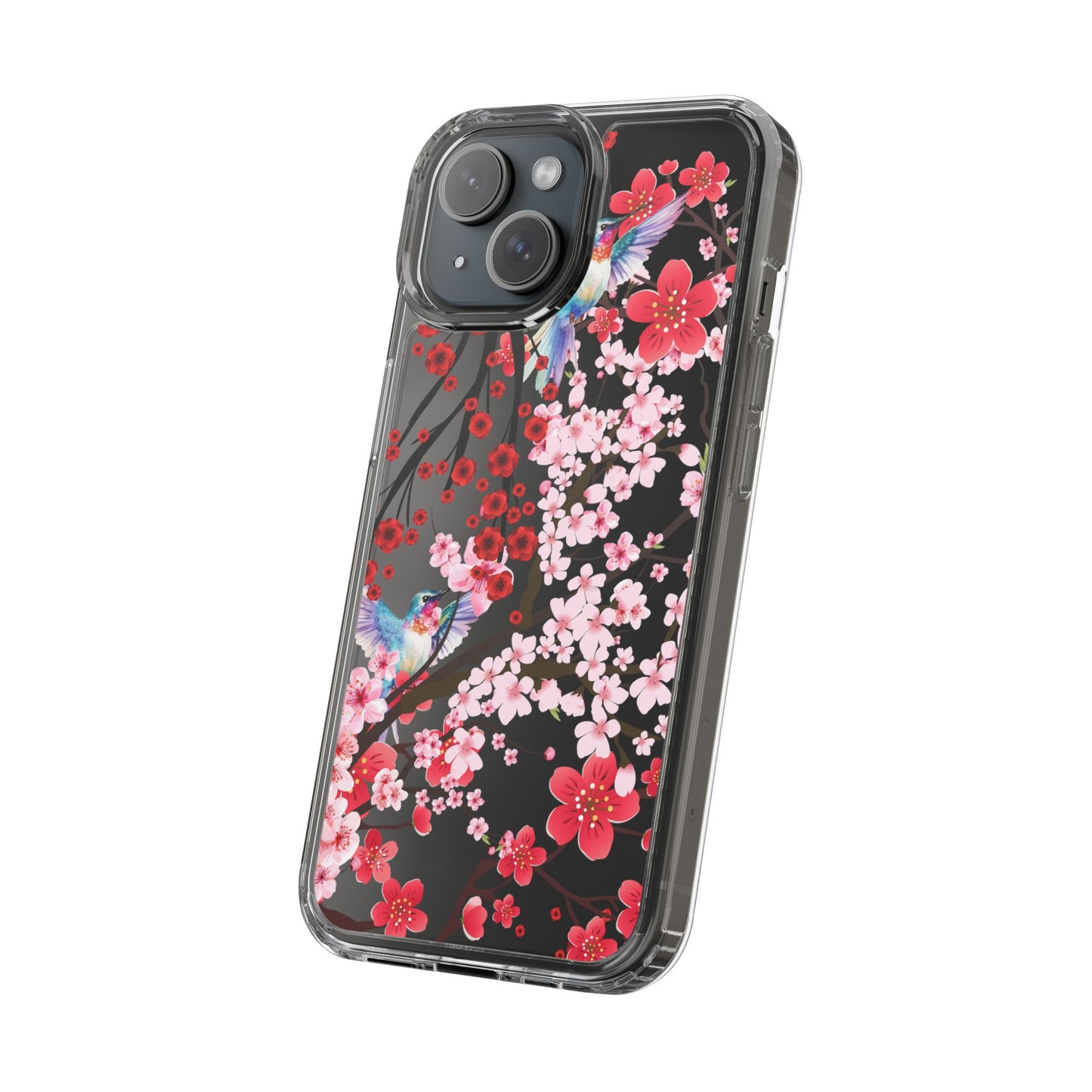 Floral Bird Clear Phone Case - Cherry Blossom Design