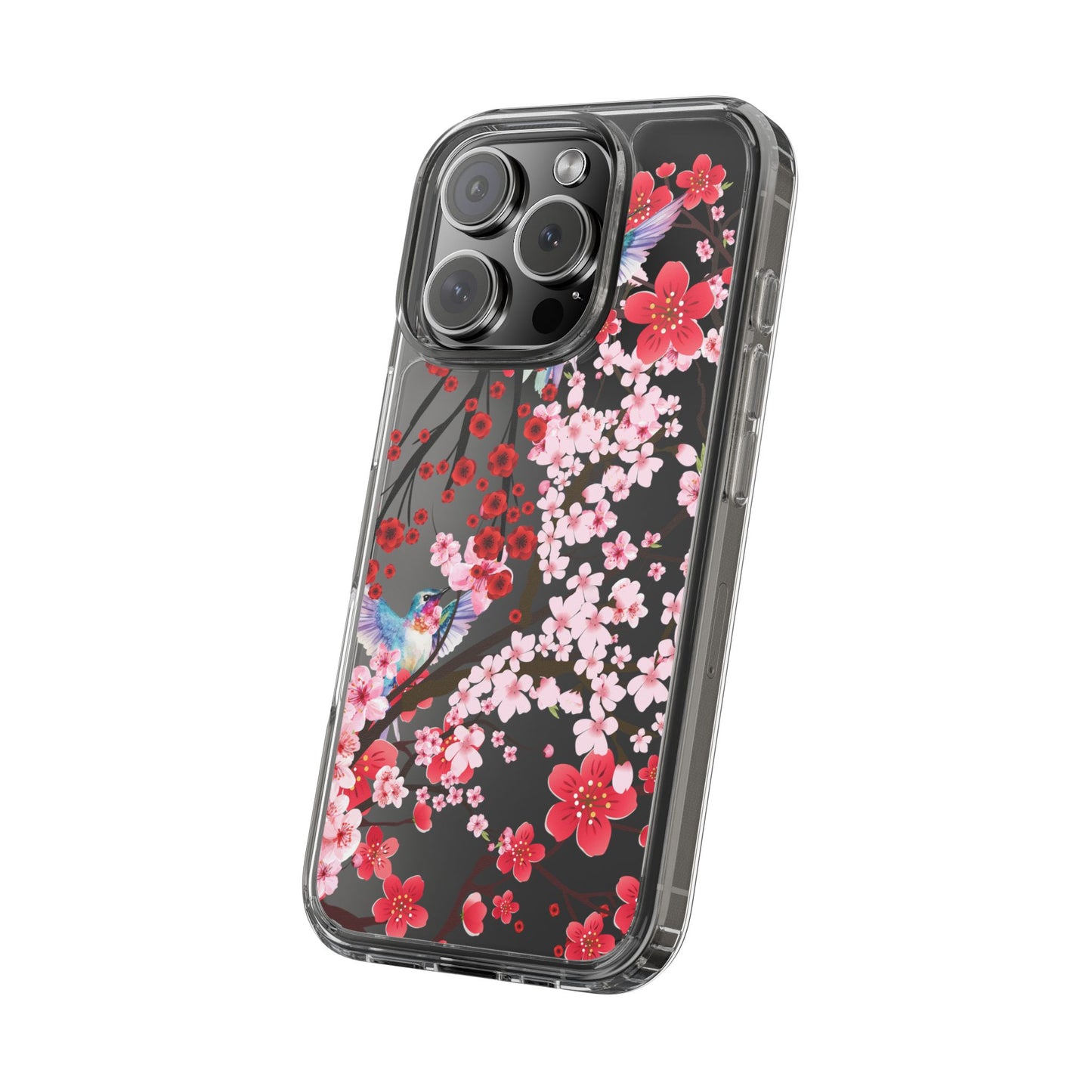 Floral Bird Clear Phone Case - Cherry Blossom Design
