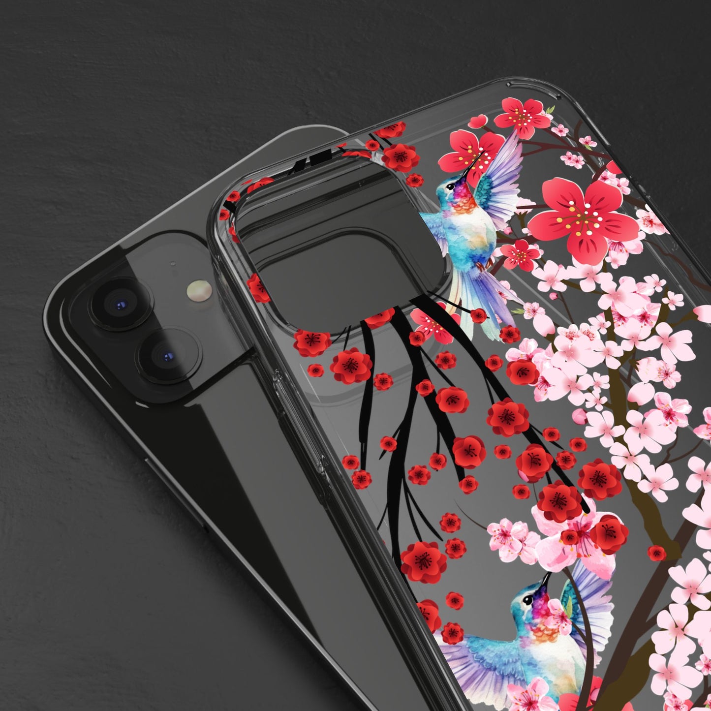 Floral Bird Clear Phone Case - Cherry Blossom Design