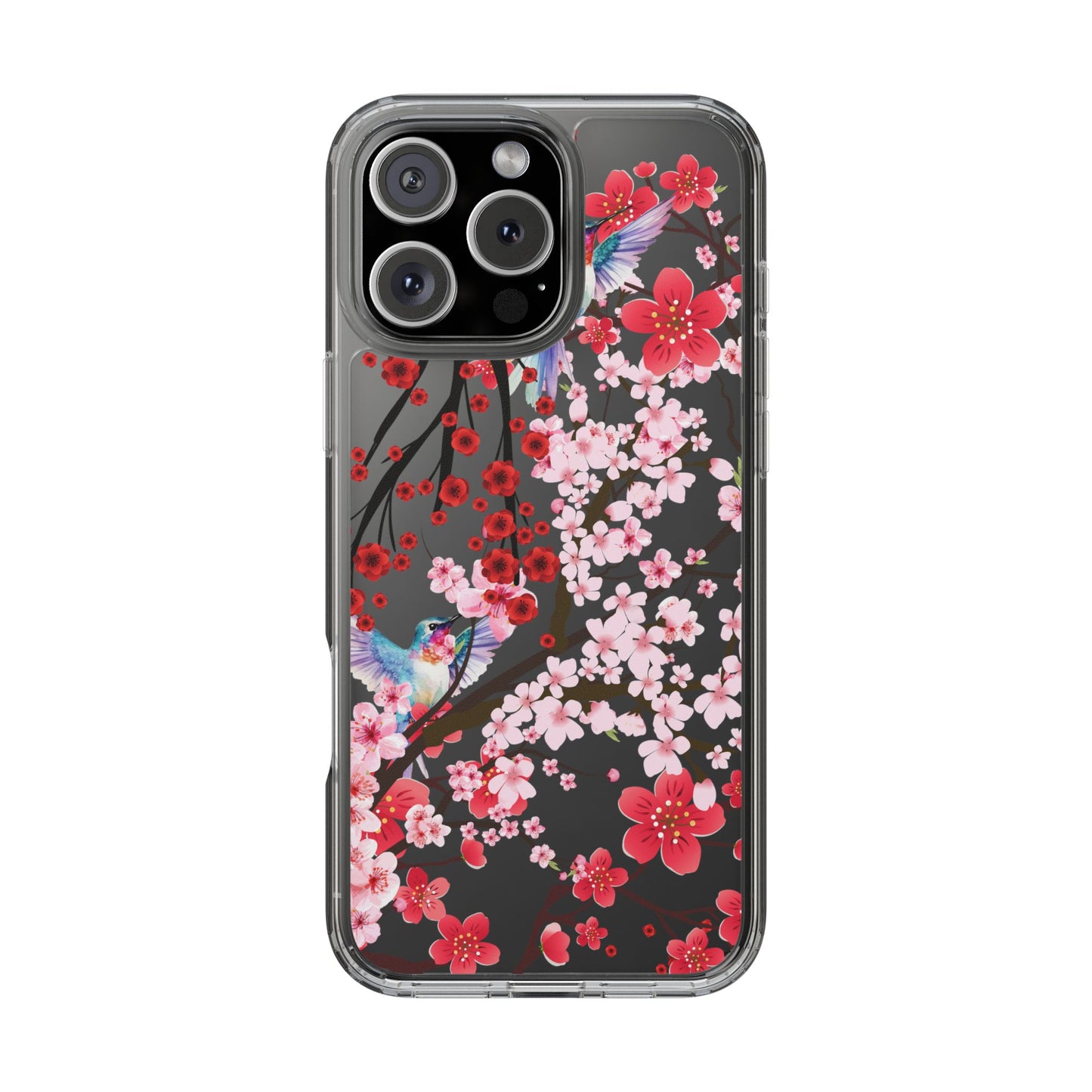Floral Bird Clear Phone Case - Cherry Blossom Design