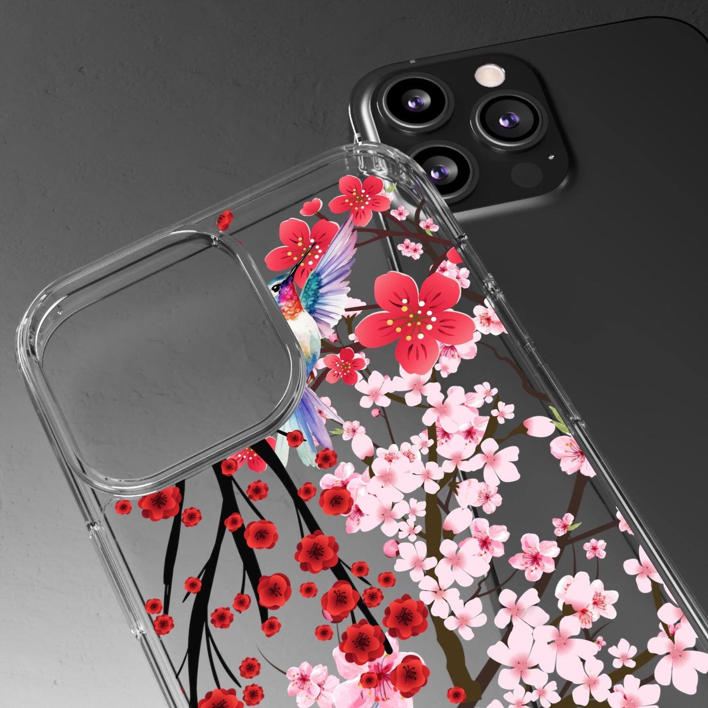 Floral Bird Clear Phone Case - Cherry Blossom Design