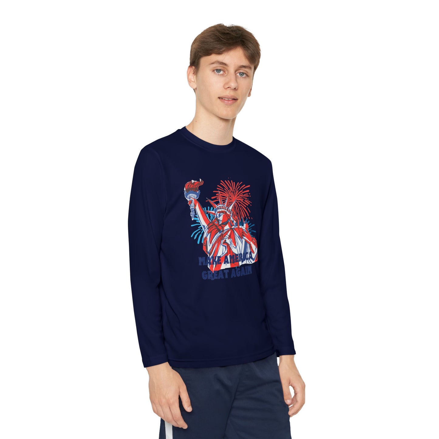 Youth Long Sleeve Competitor Tee - Make America Great Again Fireworks Shirt