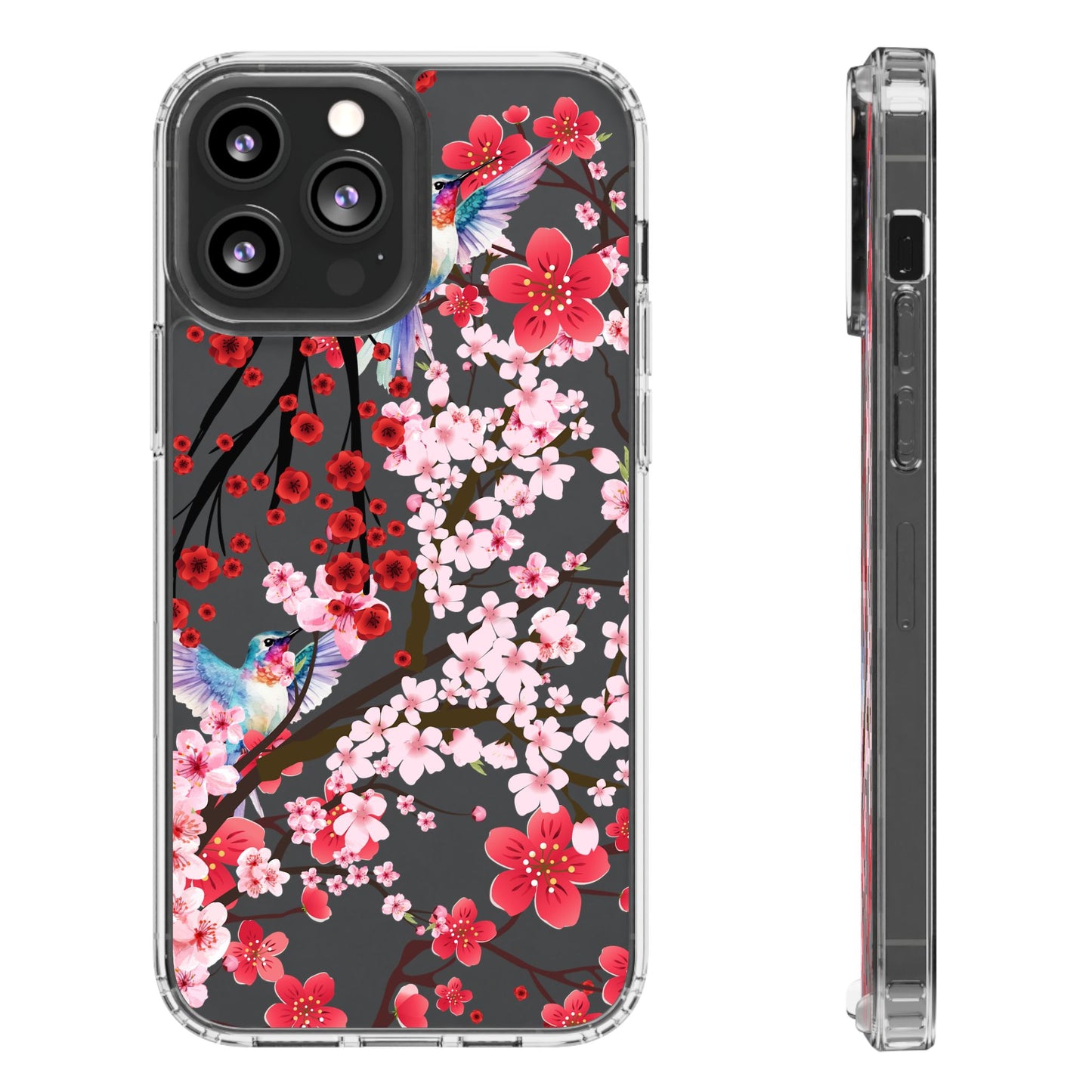 Floral Bird Clear Phone Case - Cherry Blossom Design