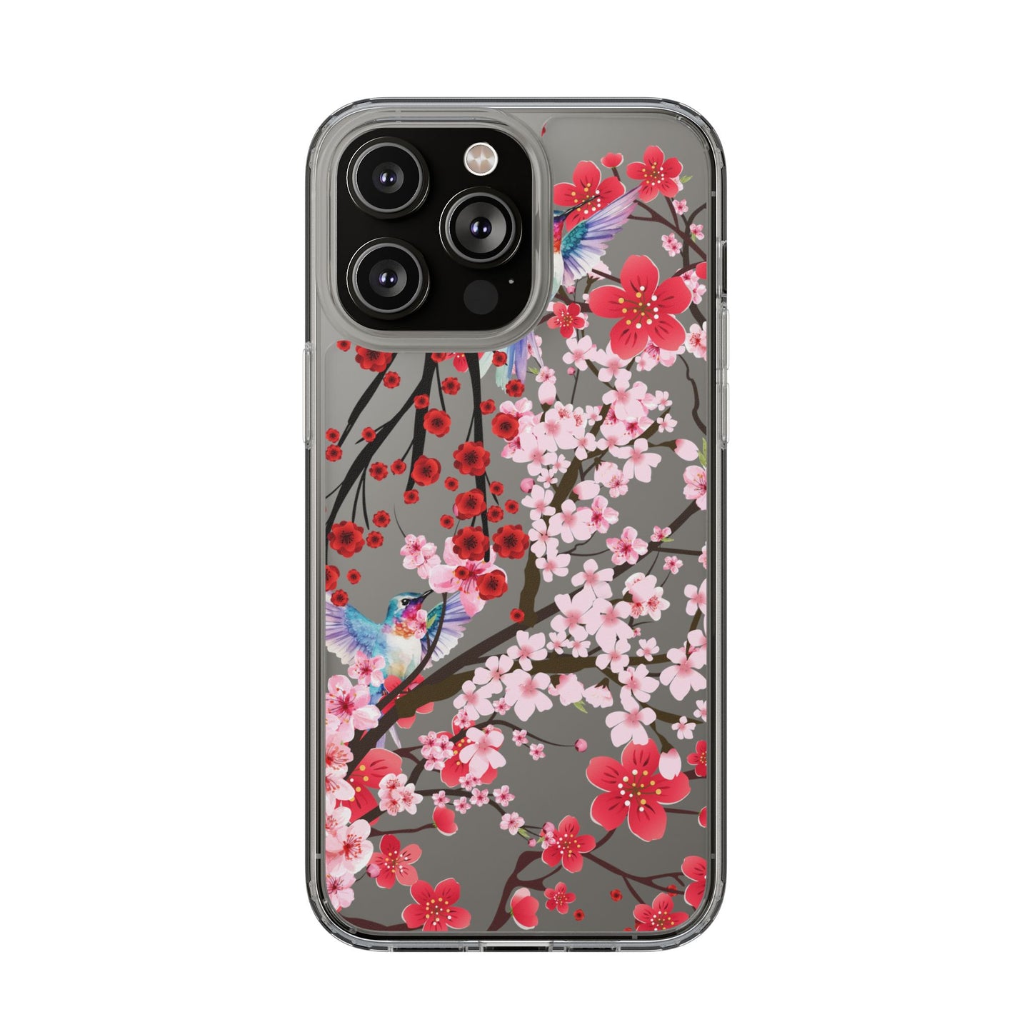 Floral Bird Clear Phone Case - Cherry Blossom Design