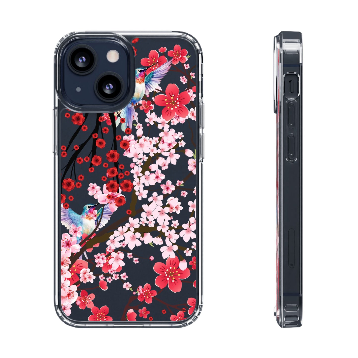 Floral Bird Clear Phone Case - Cherry Blossom Design