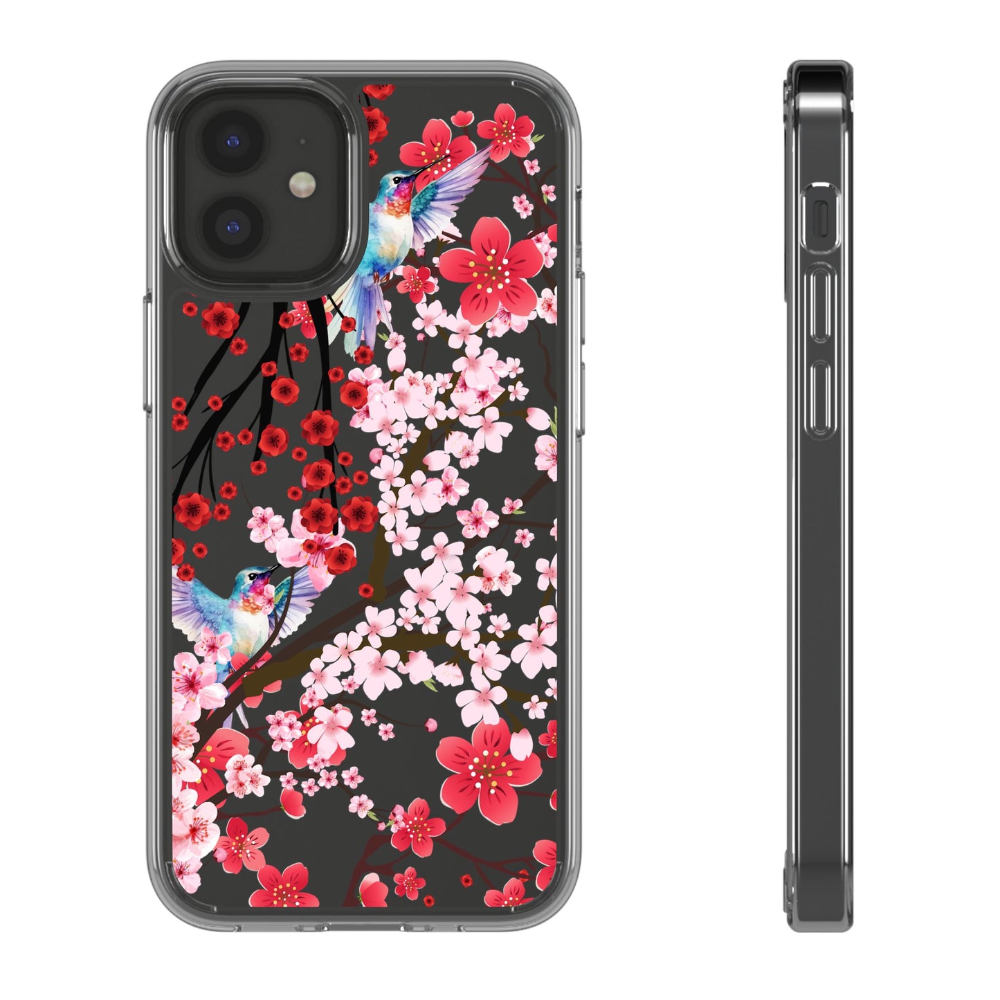 Floral Bird Clear Phone Case - Cherry Blossom Design