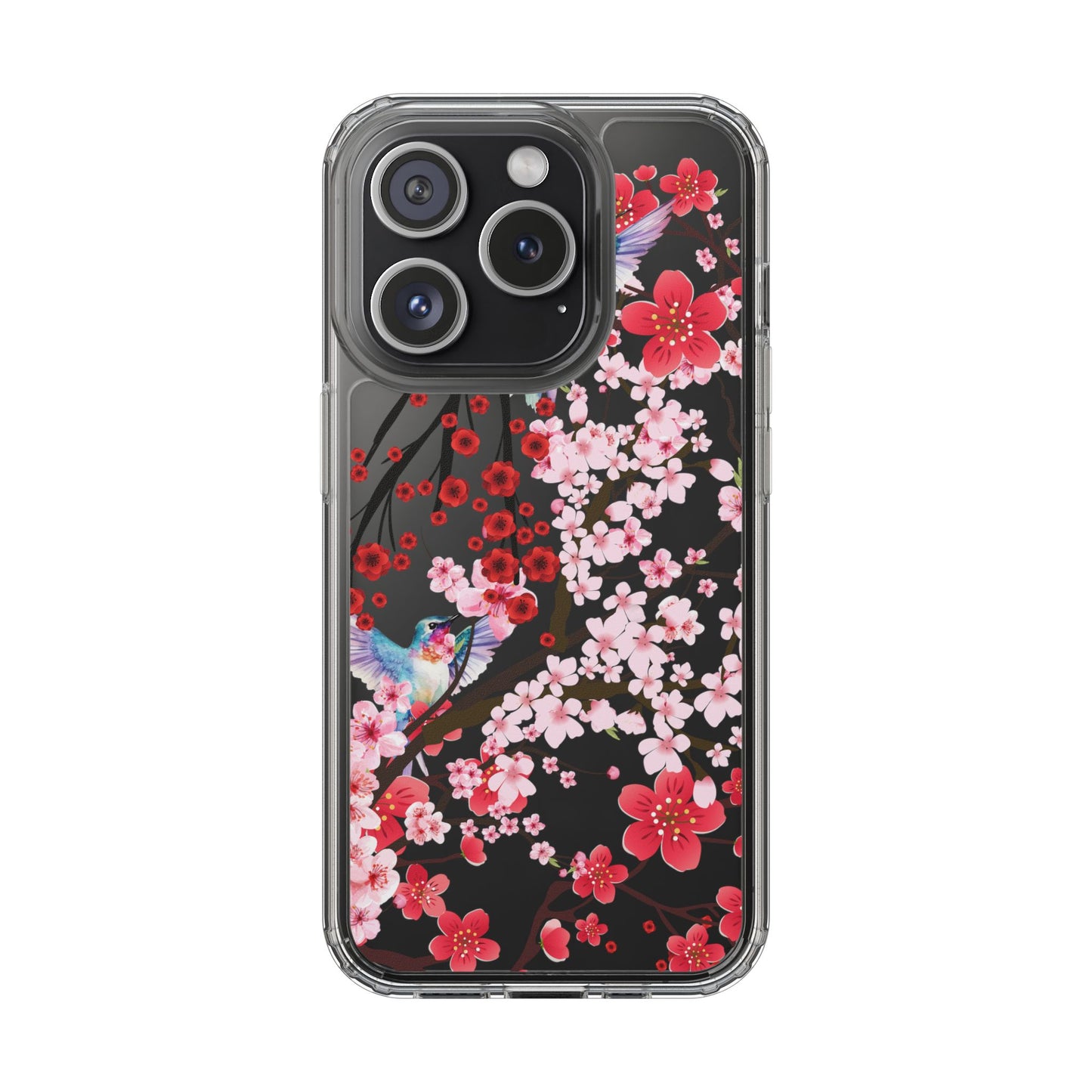 Floral Bird Clear Phone Case - Cherry Blossom Design
