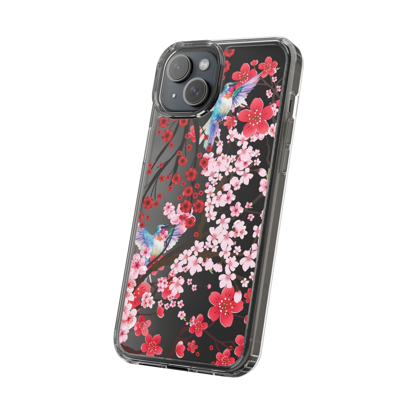 Floral Bird Clear Phone Case - Cherry Blossom Design