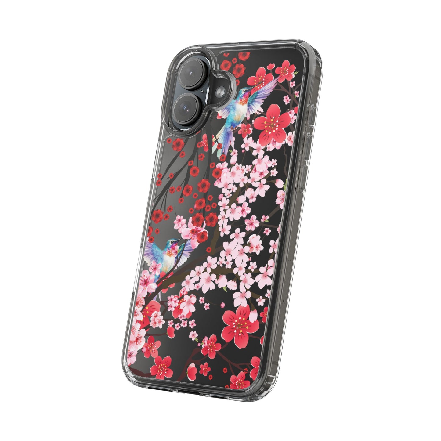 Floral Bird Clear Phone Case - Cherry Blossom Design