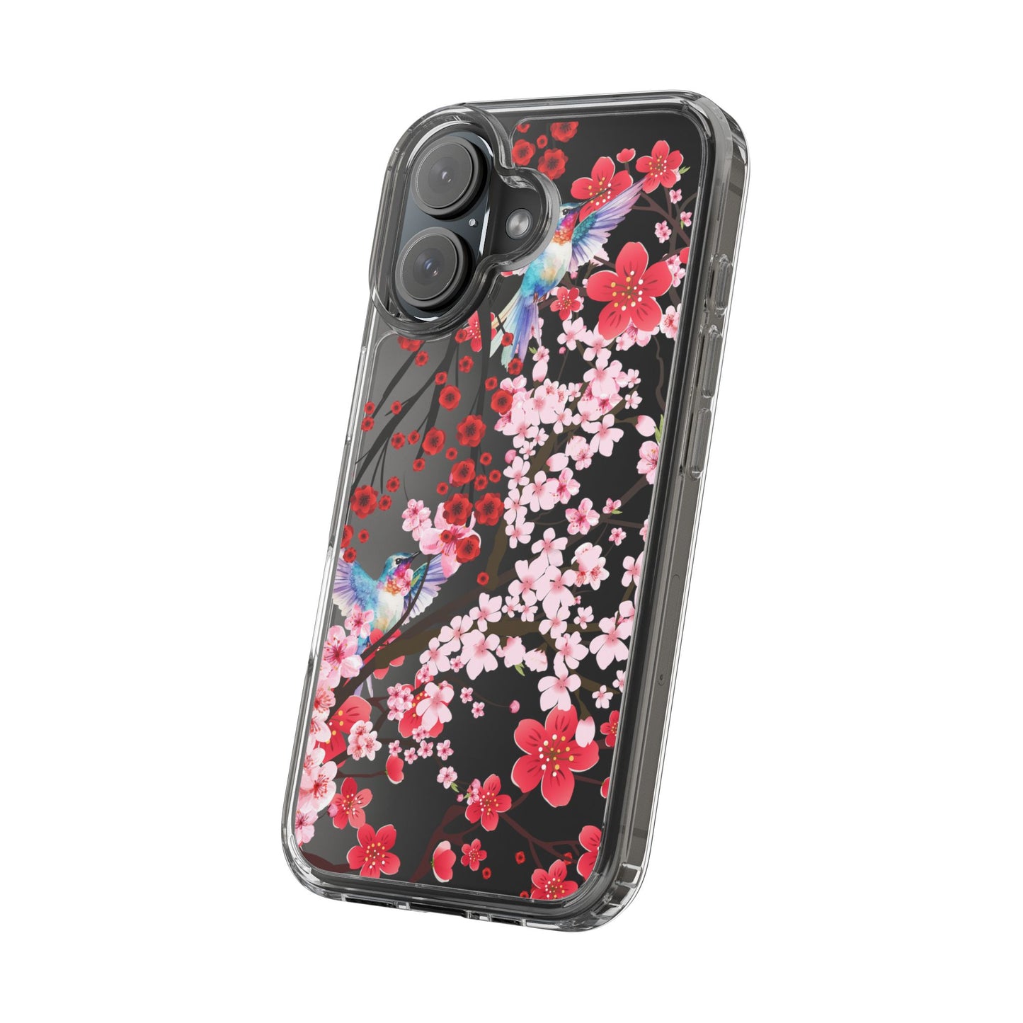Floral Bird Clear Phone Case - Cherry Blossom Design
