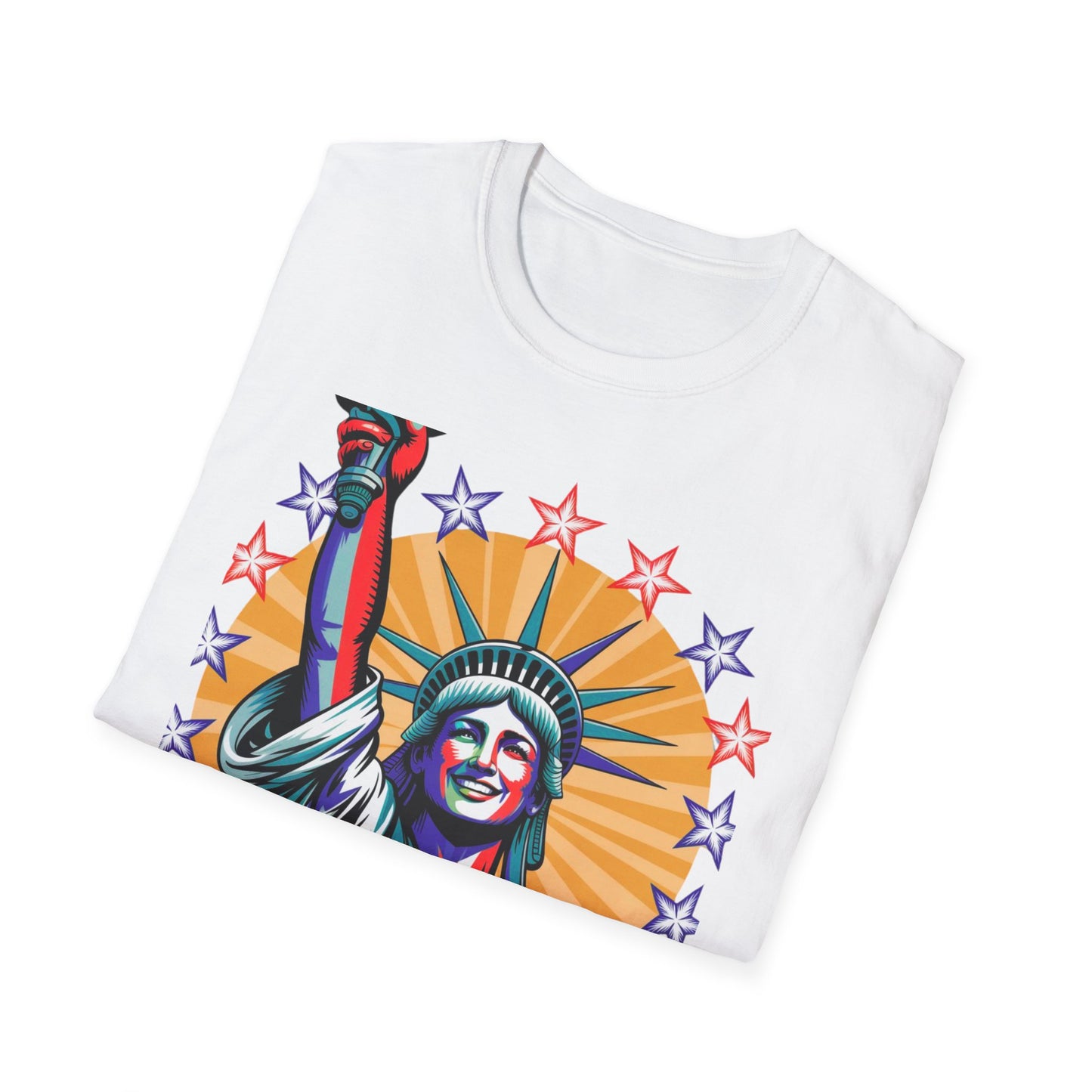 Patriotic USA T-Shirt - Unisex Softstyle Tee with Liberty Graphic