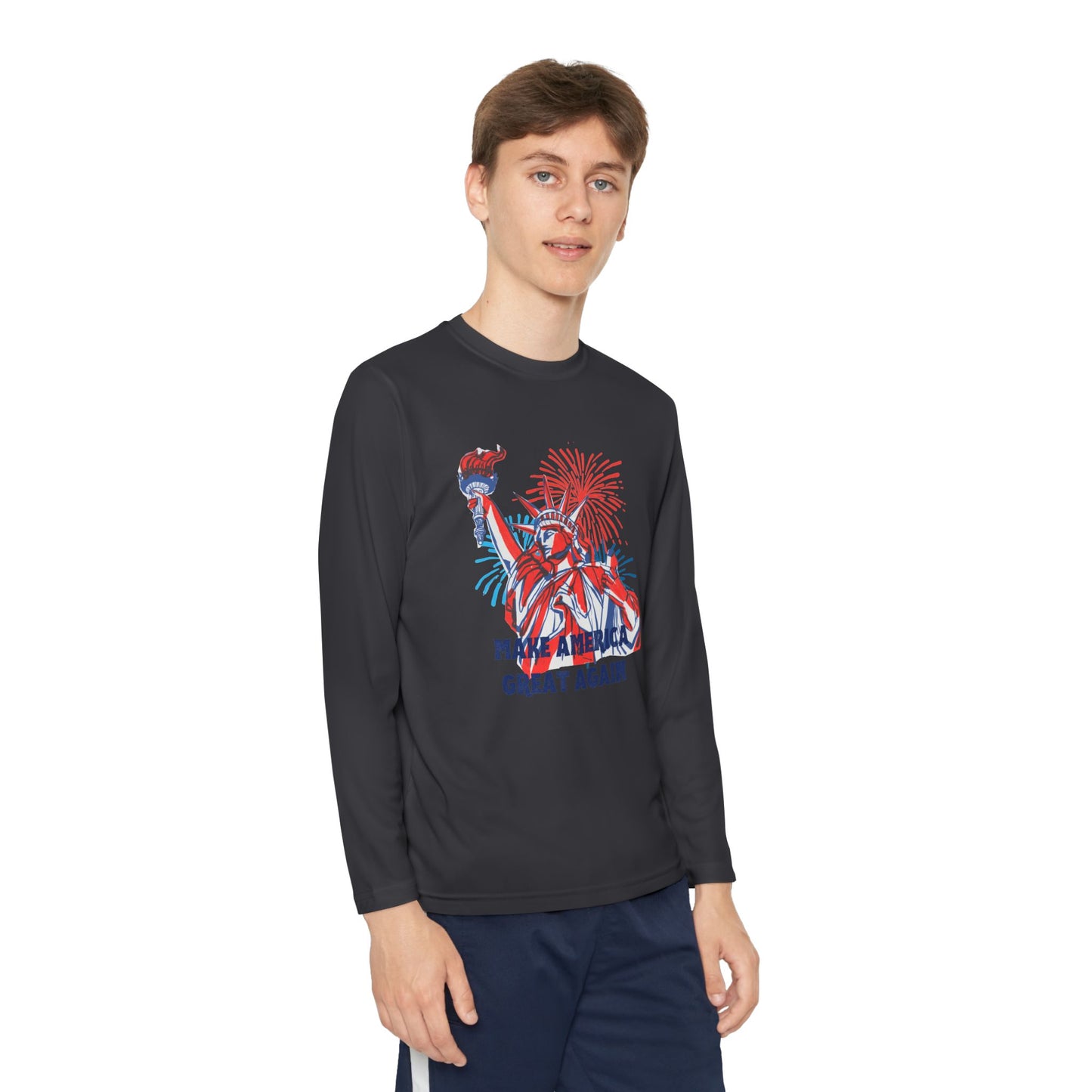 Youth Long Sleeve Competitor Tee - Make America Great Again Fireworks Shirt