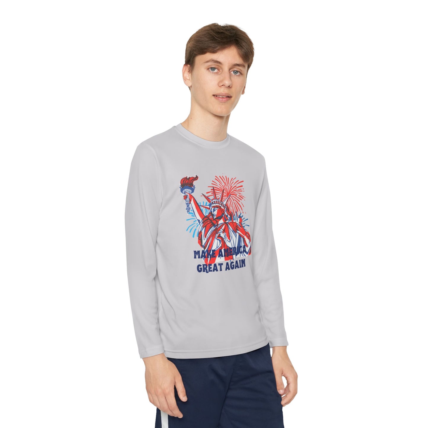 Youth Long Sleeve Competitor Tee - Make America Great Again Fireworks Shirt